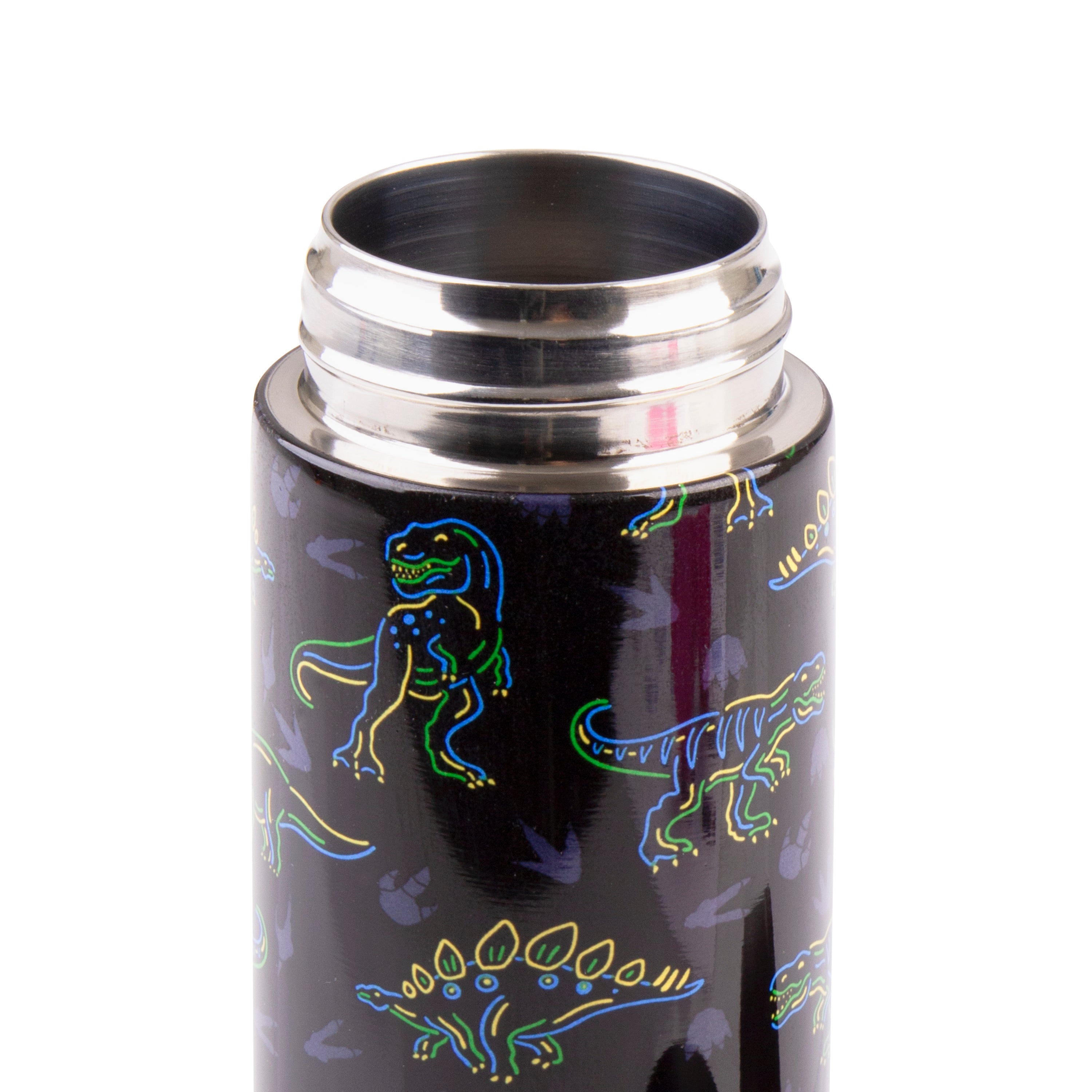 Oasis Stainless Steel Double Wall Kid's Drink Bottle with Sipper Straw 550ml - Neon Dinosaurs