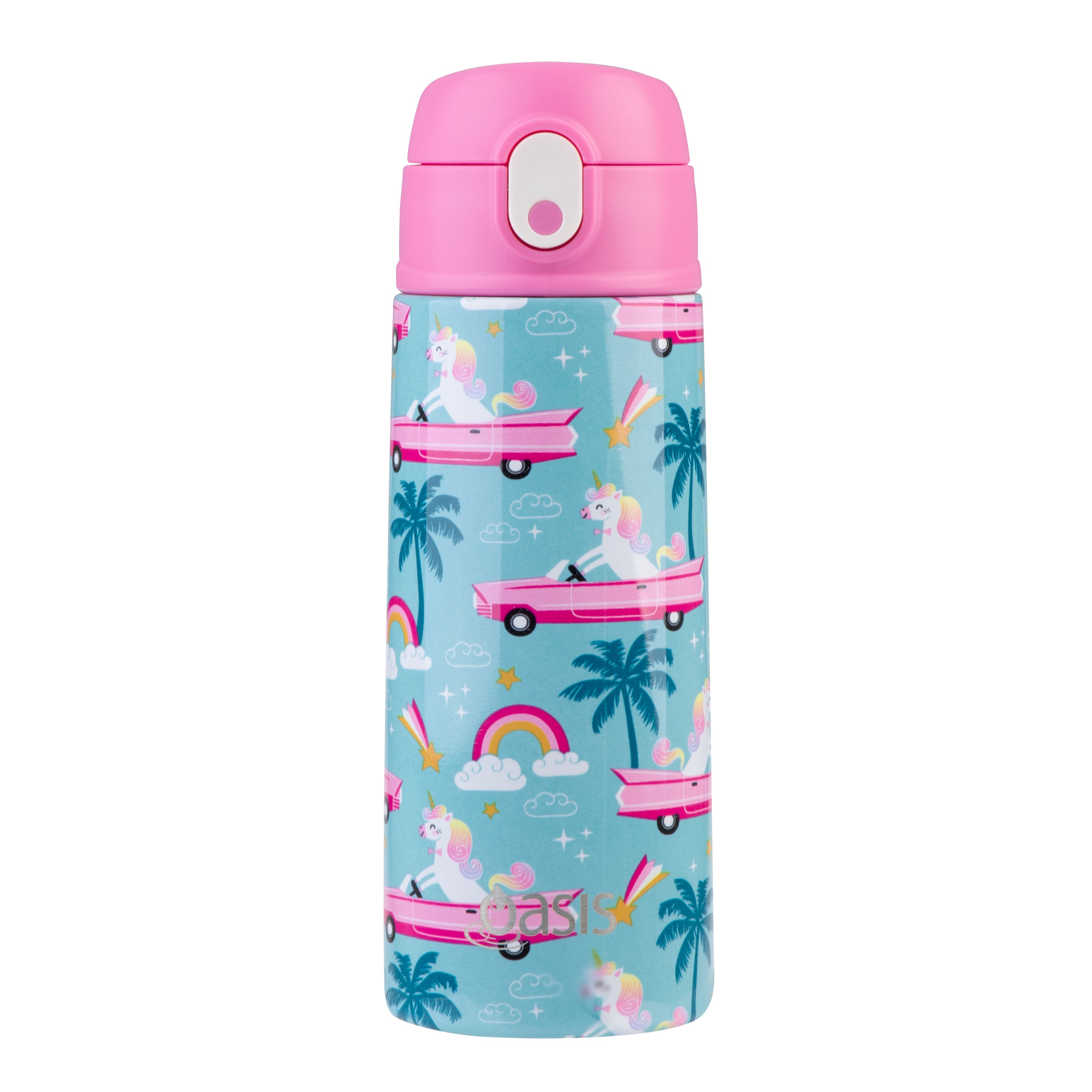 Oasis Stainless Steel Double Wall Kid's Drink Bottle with Sipper Straw 550ml - Pink Cadillac