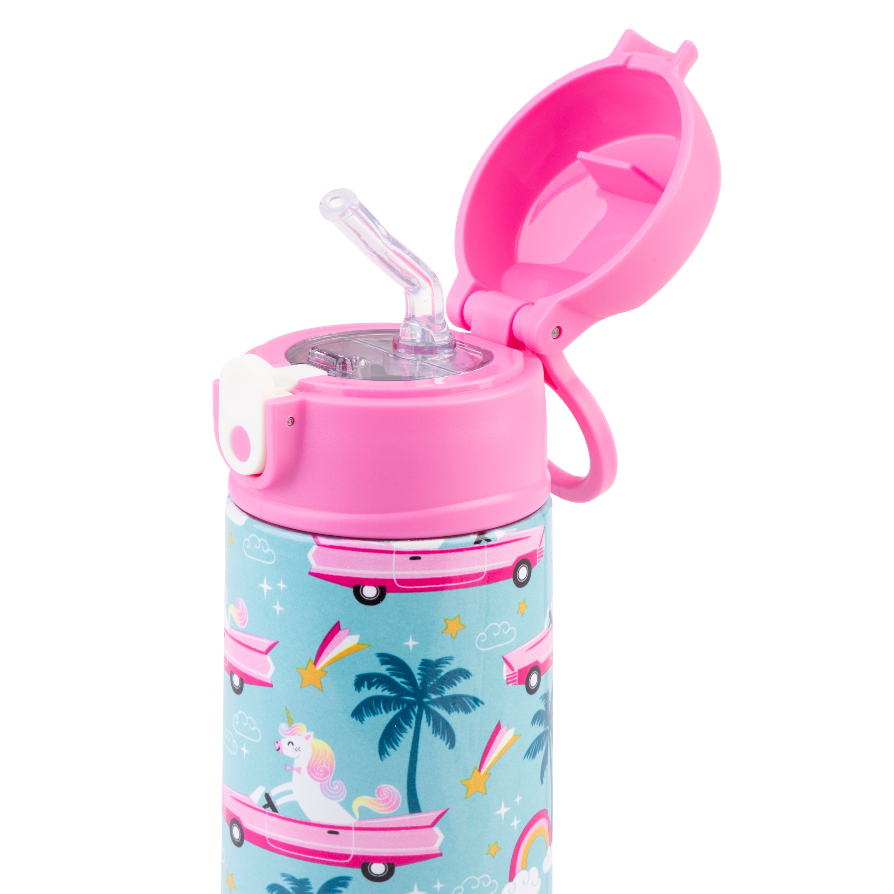 Oasis Stainless Steel Double Wall Kid's Drink Bottle with Sipper Straw 550ml - Pink Cadillac