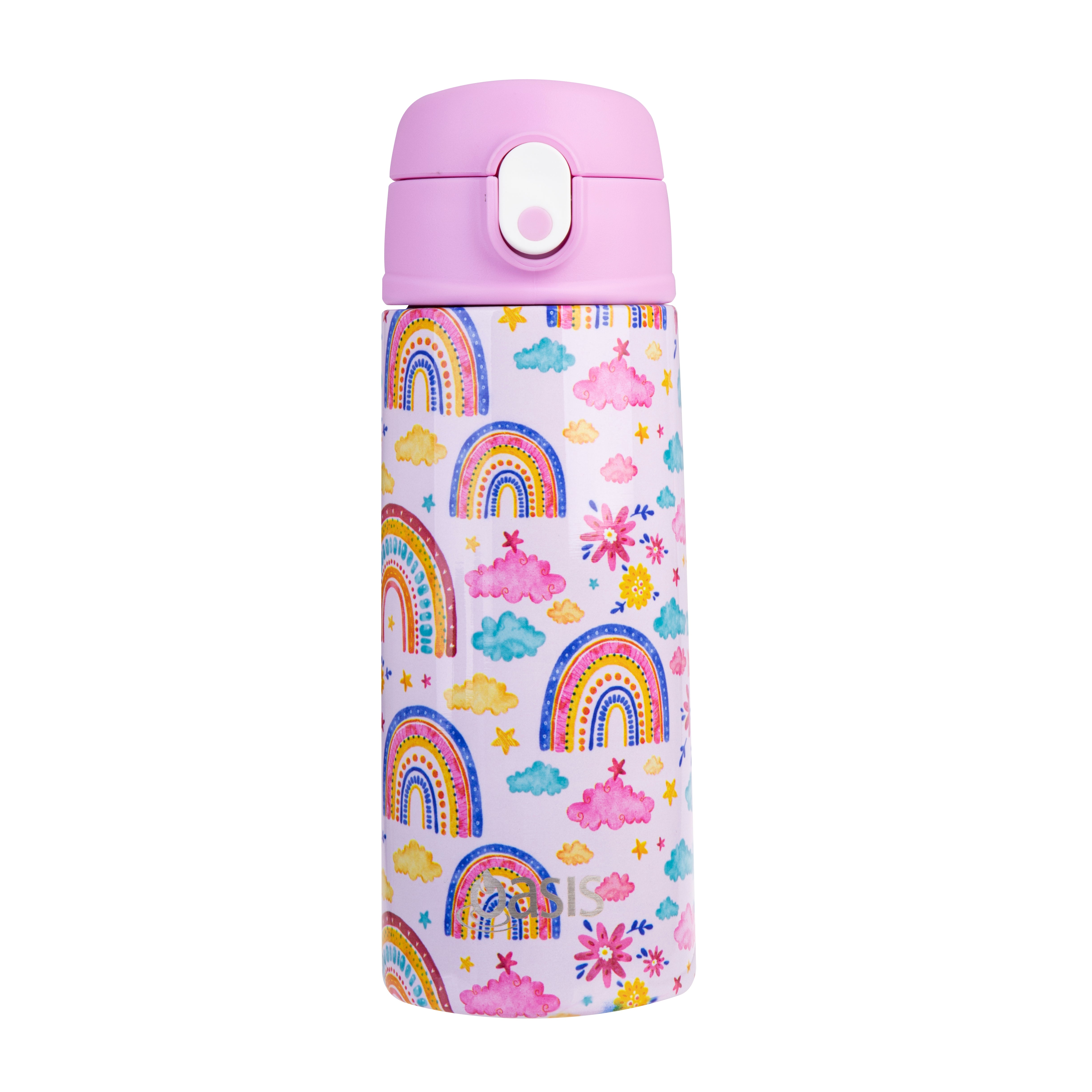 Oasis Stainless Steel Double Wall Kid's Drink Bottle with Sipper Straw 550ml - Rainbow Sky