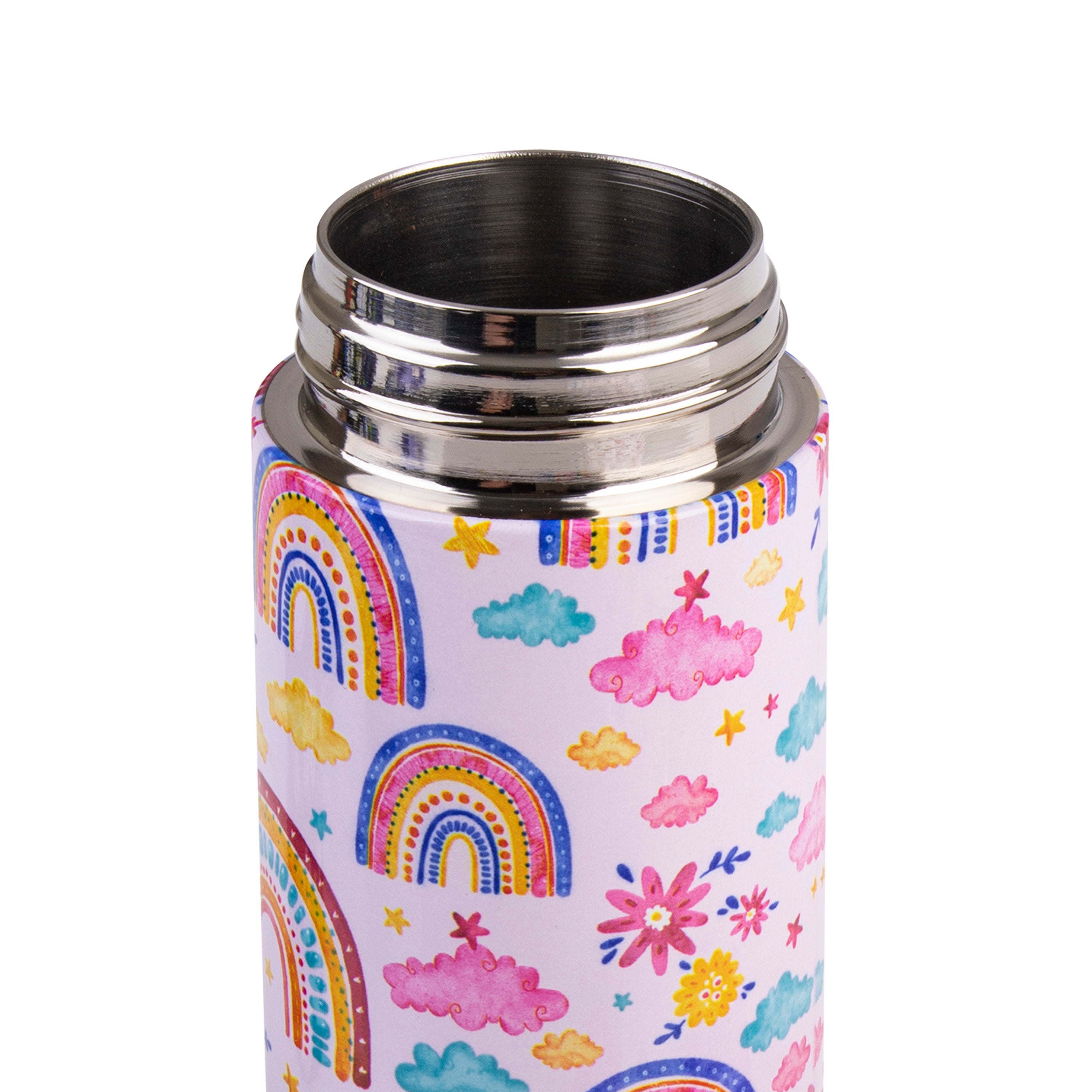Oasis Stainless Steel Double Wall Kid's Drink Bottle with Sipper Straw 550ml - Rainbow Sky