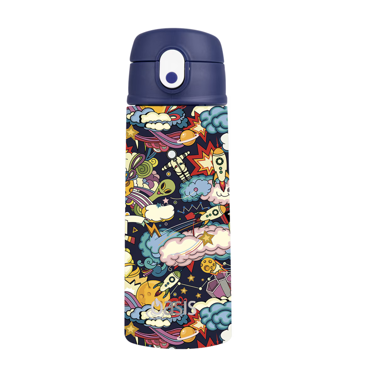 Oasis Stainless Steel Double Wall Kid's Drink Bottle with Sipper Straw 550ml - Alien Adventures
