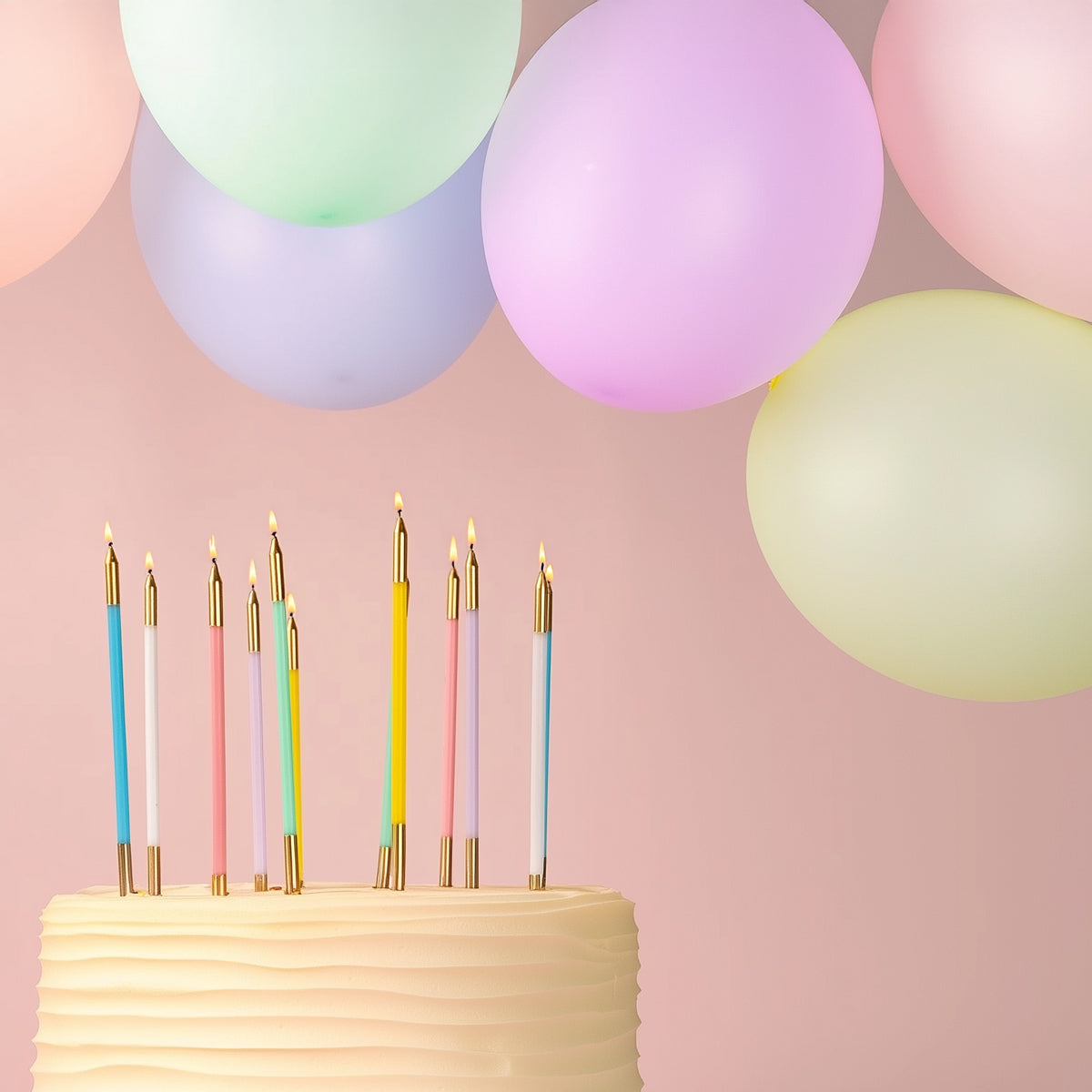 Cake & Candle Double Dipped Cake Candles Gold & Pastel Mix 15cm 12 Pack