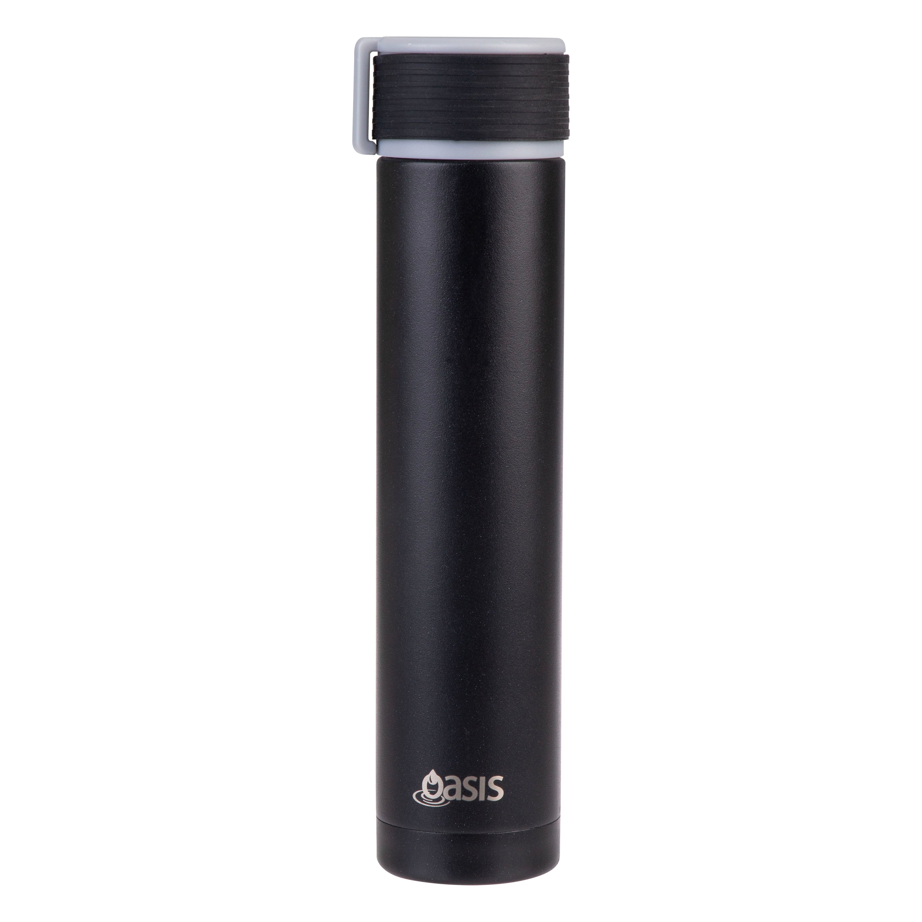Oasis Skinny Mini Double Wall Drink Bottle with Powdercoat 250ml - Black