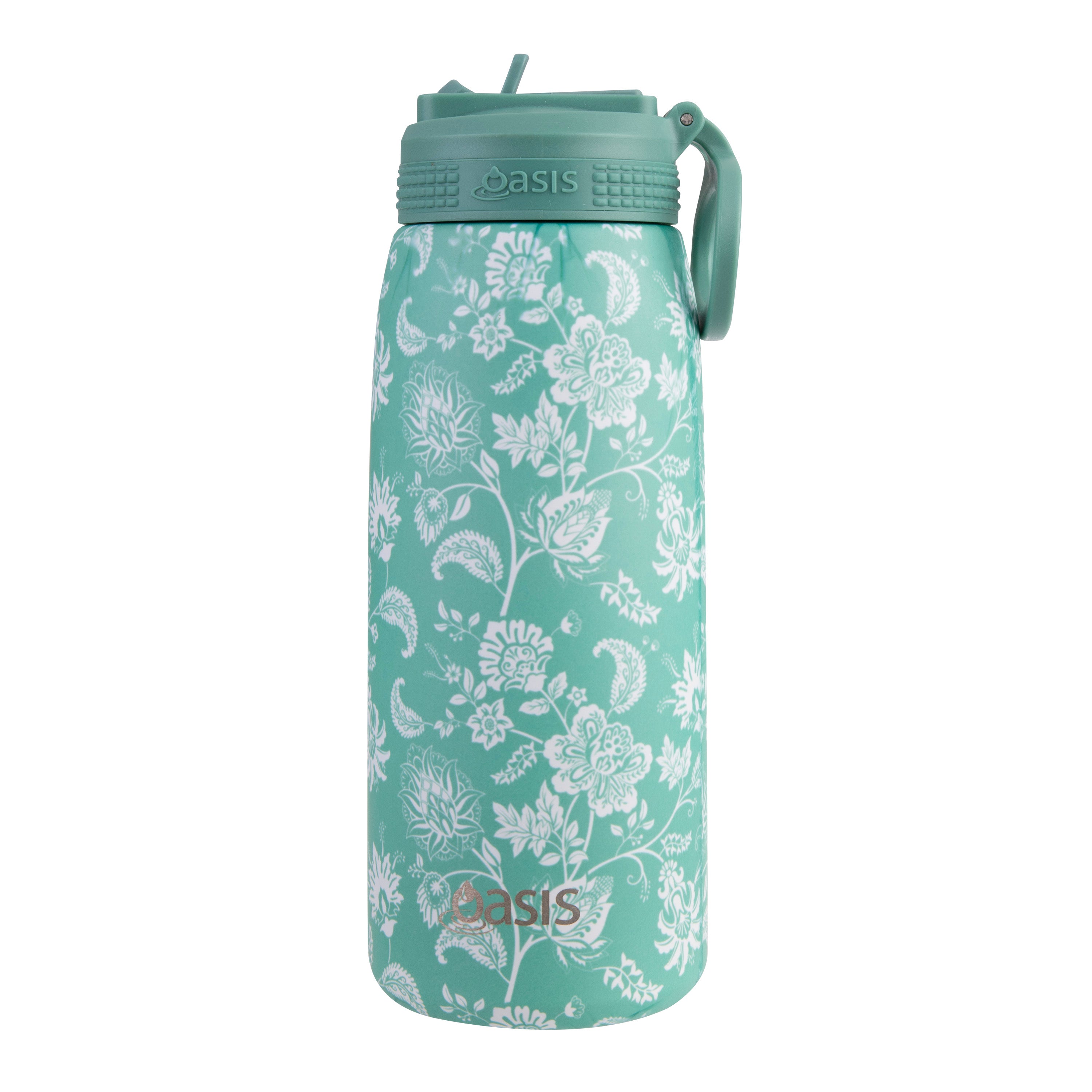 Oasis Double Wall Sports Bottle with Sipper Straw 780ml - Green Paisley