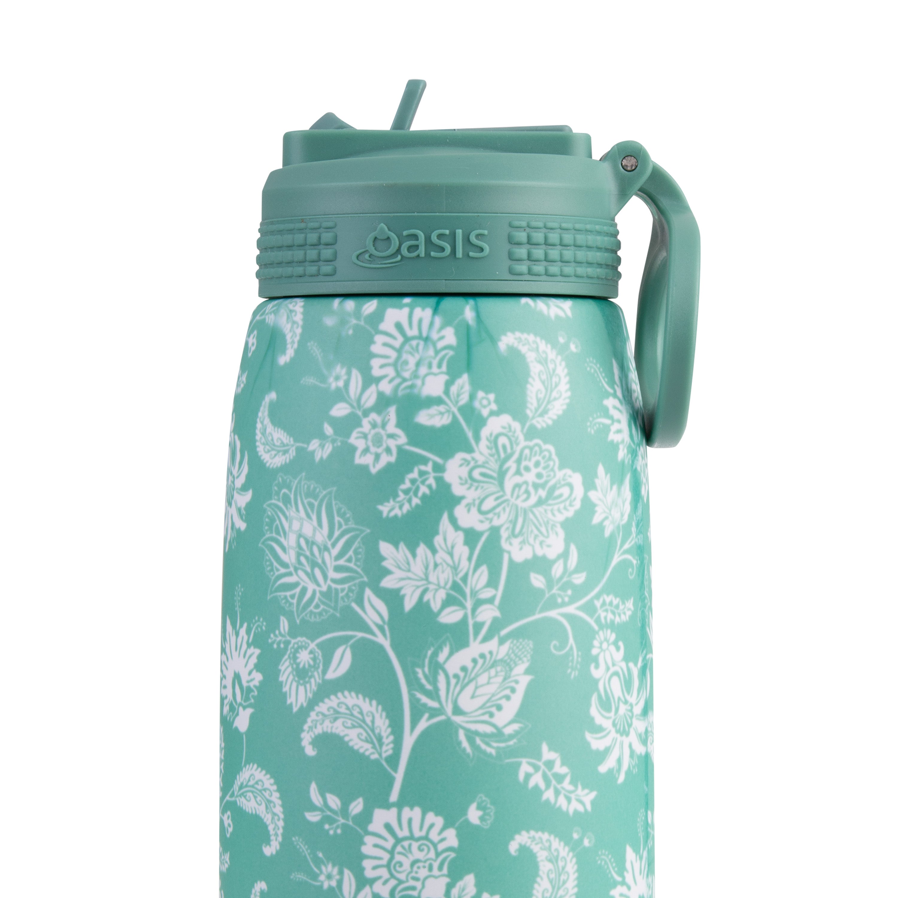 Oasis Double Wall Sports Bottle with Sipper Straw 780ml - Green Paisley