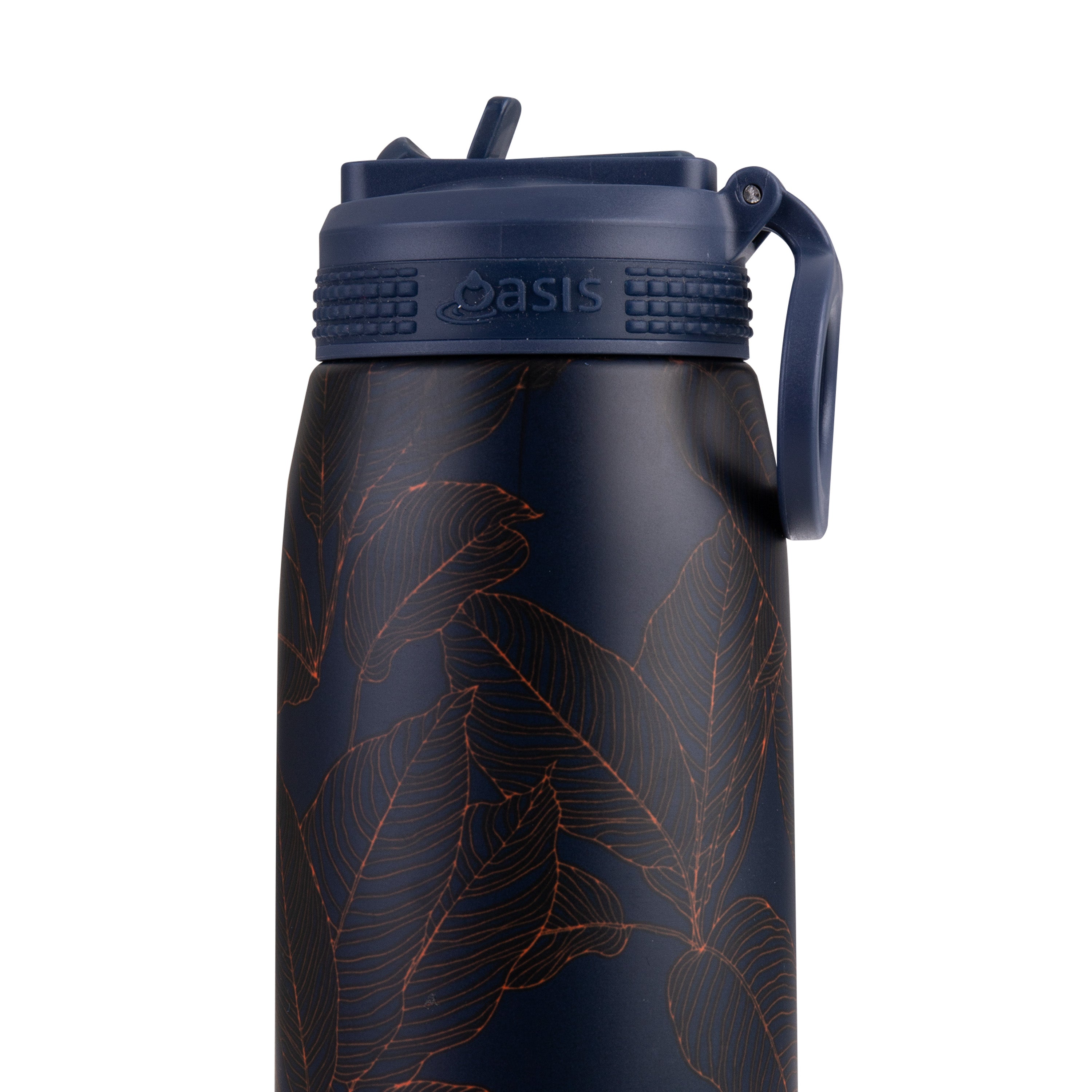 Oasis Double Wall Sports Bottle with Sipper Straw 780ml - Navy Leaves
