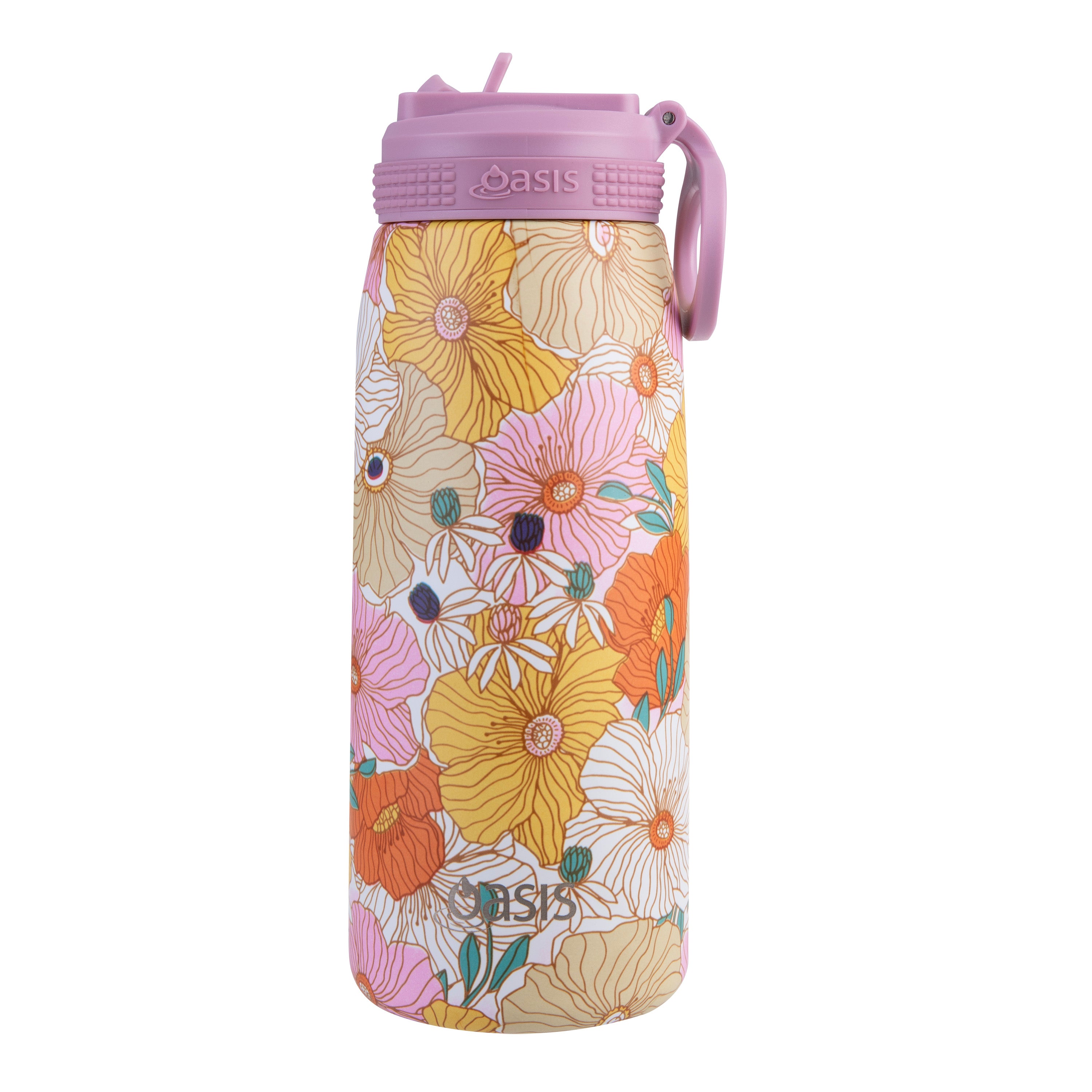 Oasis Double Wall Sports Bottle with Sipper Straw 780ml - Retro Floral
