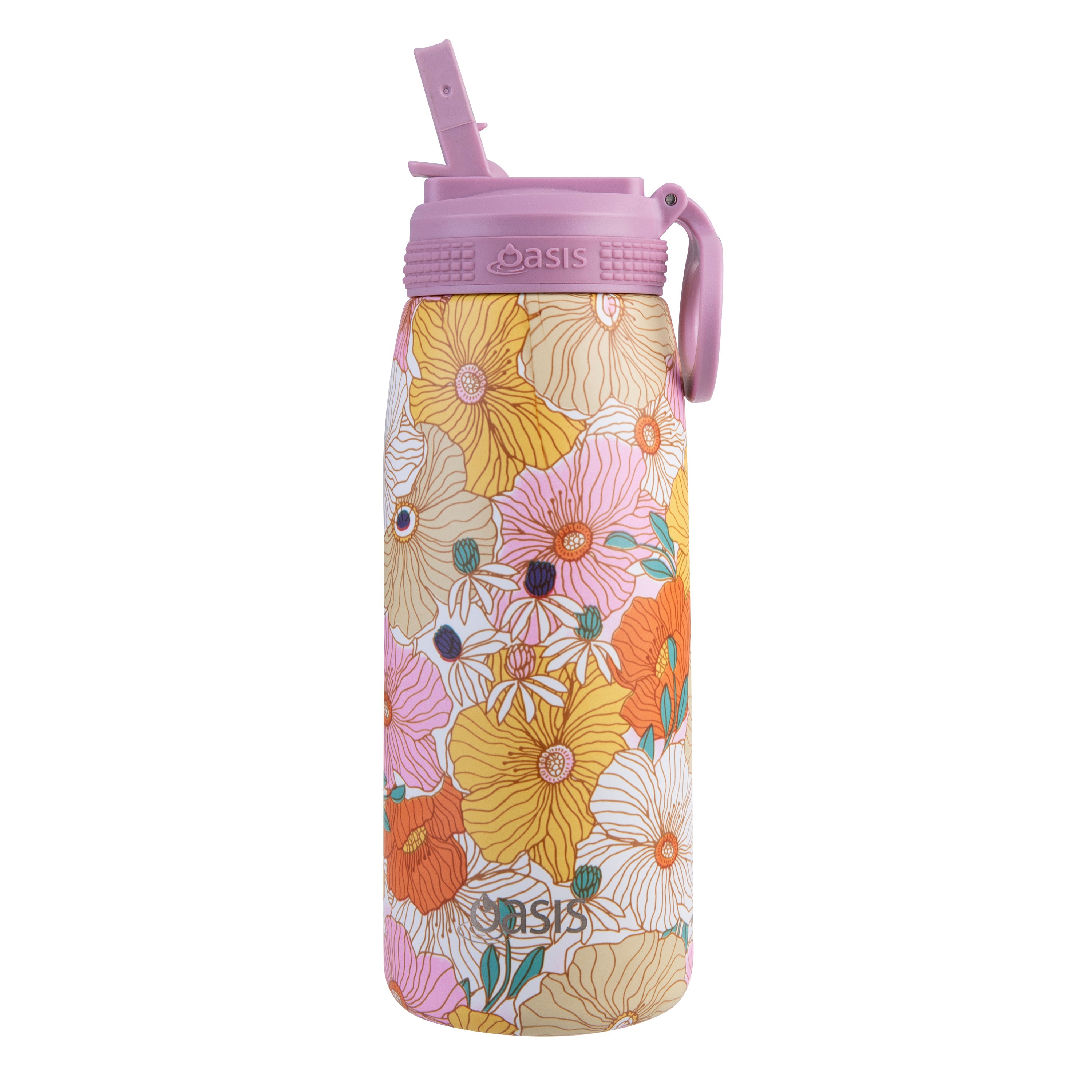 Oasis Double Wall Sports Bottle with Sipper Straw 780ml - Retro Floral