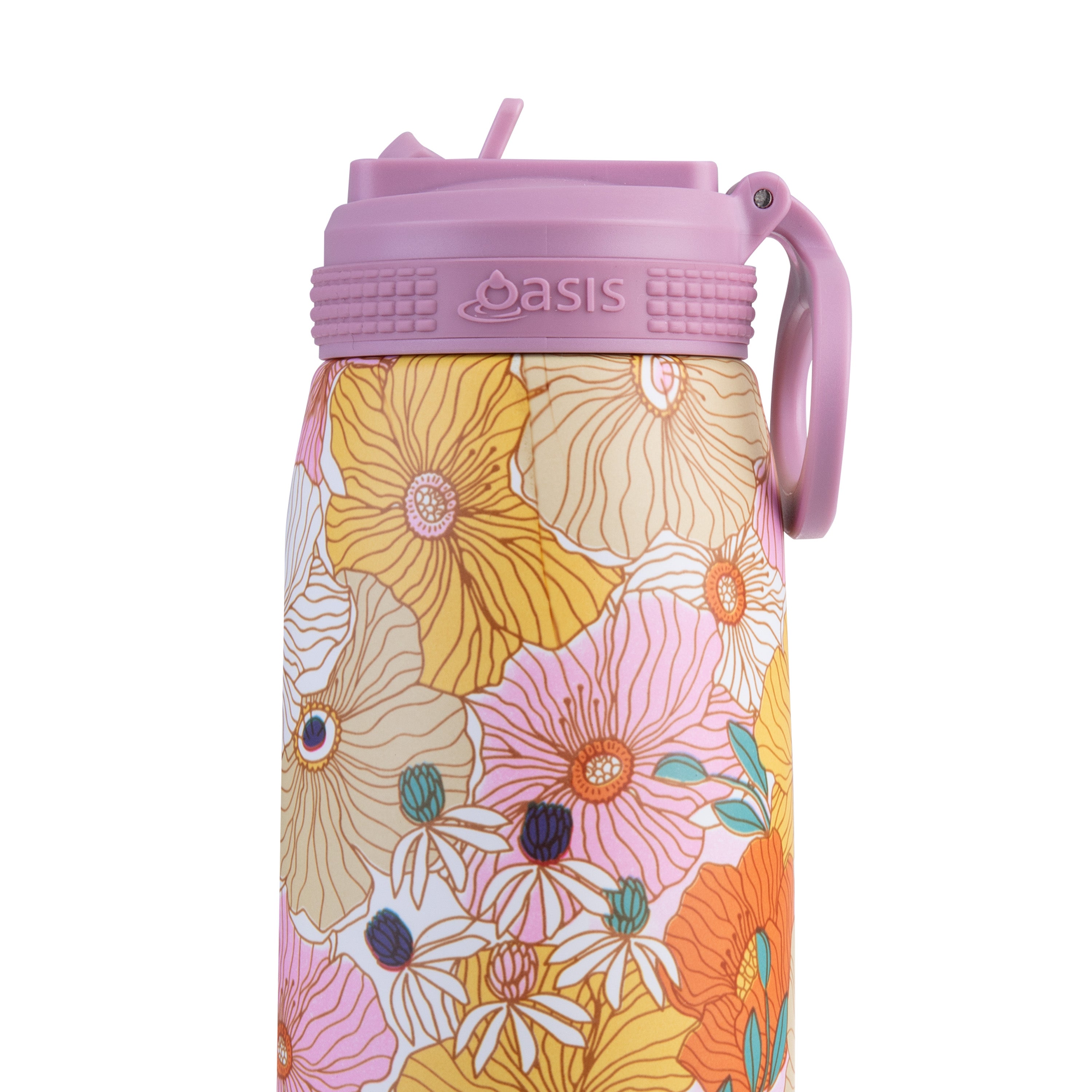 Oasis Double Wall Sports Bottle with Sipper Straw 780ml - Retro Floral