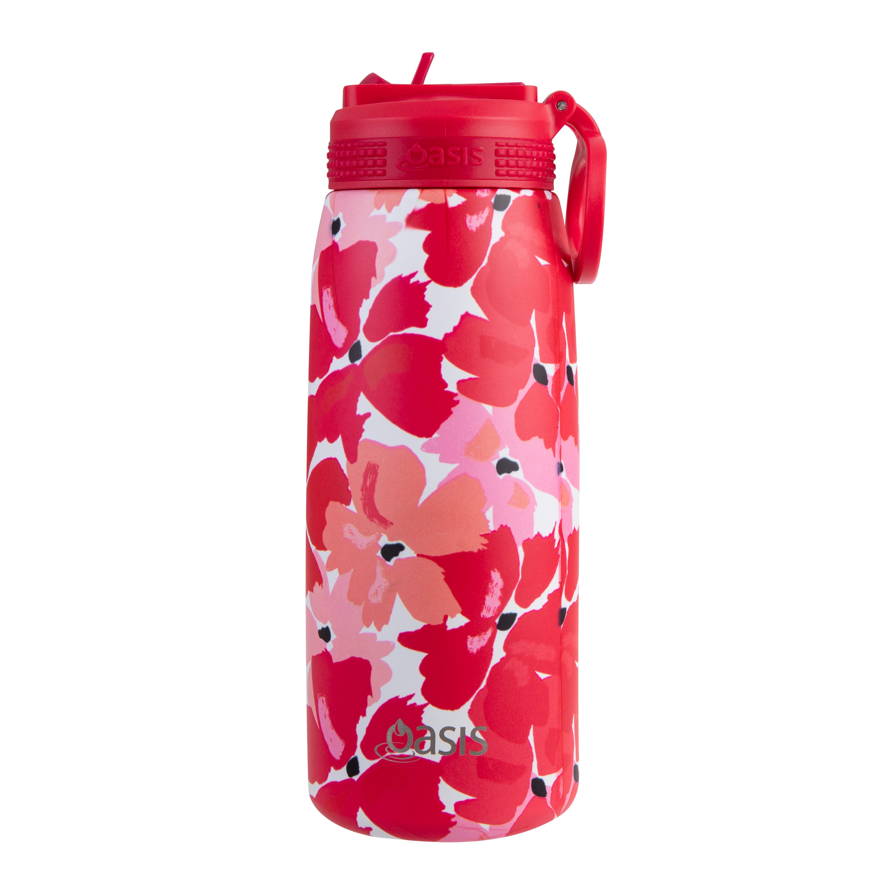 Oasis Double Wall Sports Bottle with Sipper Straw 780ml - Red Poppies