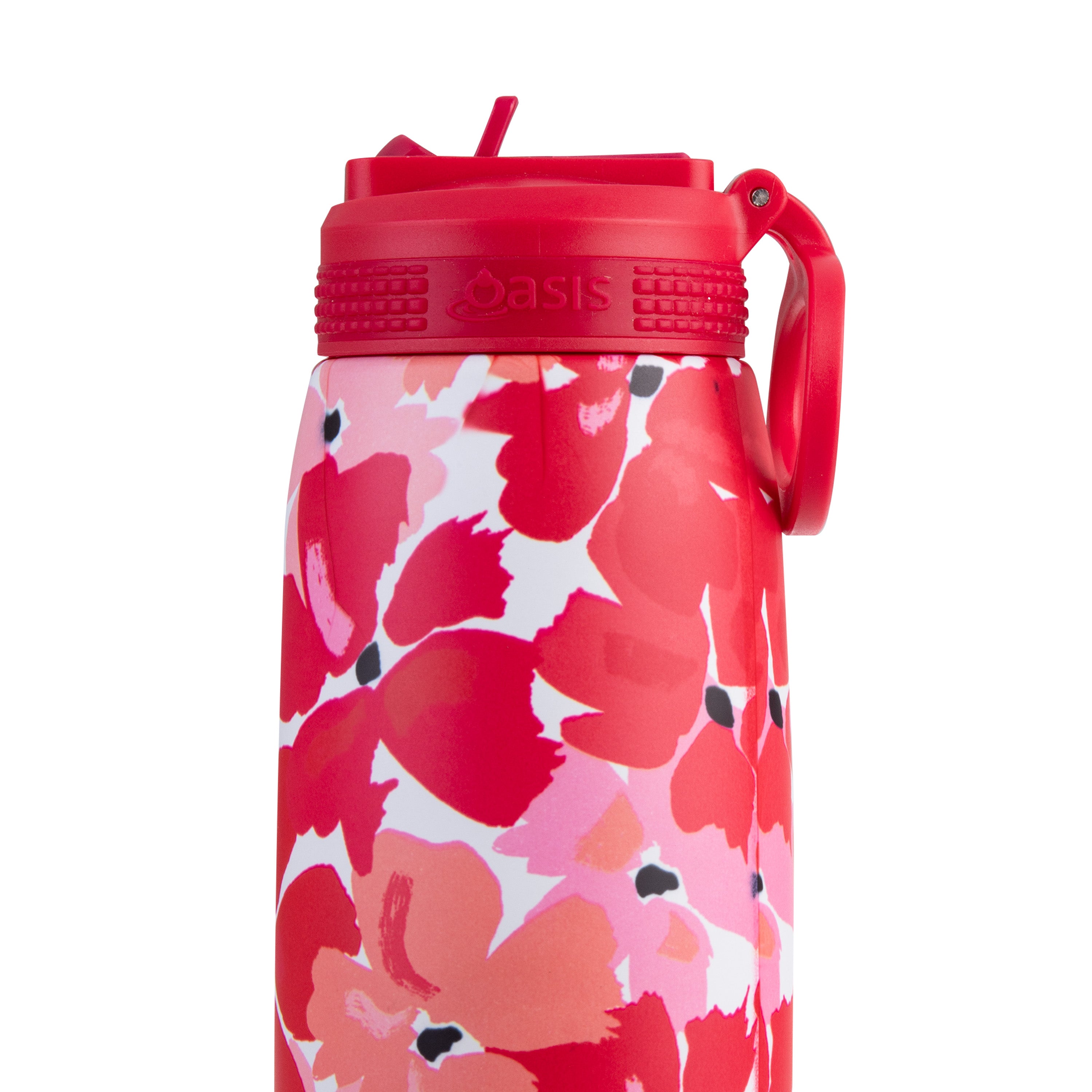 Oasis Double Wall Sports Bottle with Sipper Straw 780ml - Red Poppies