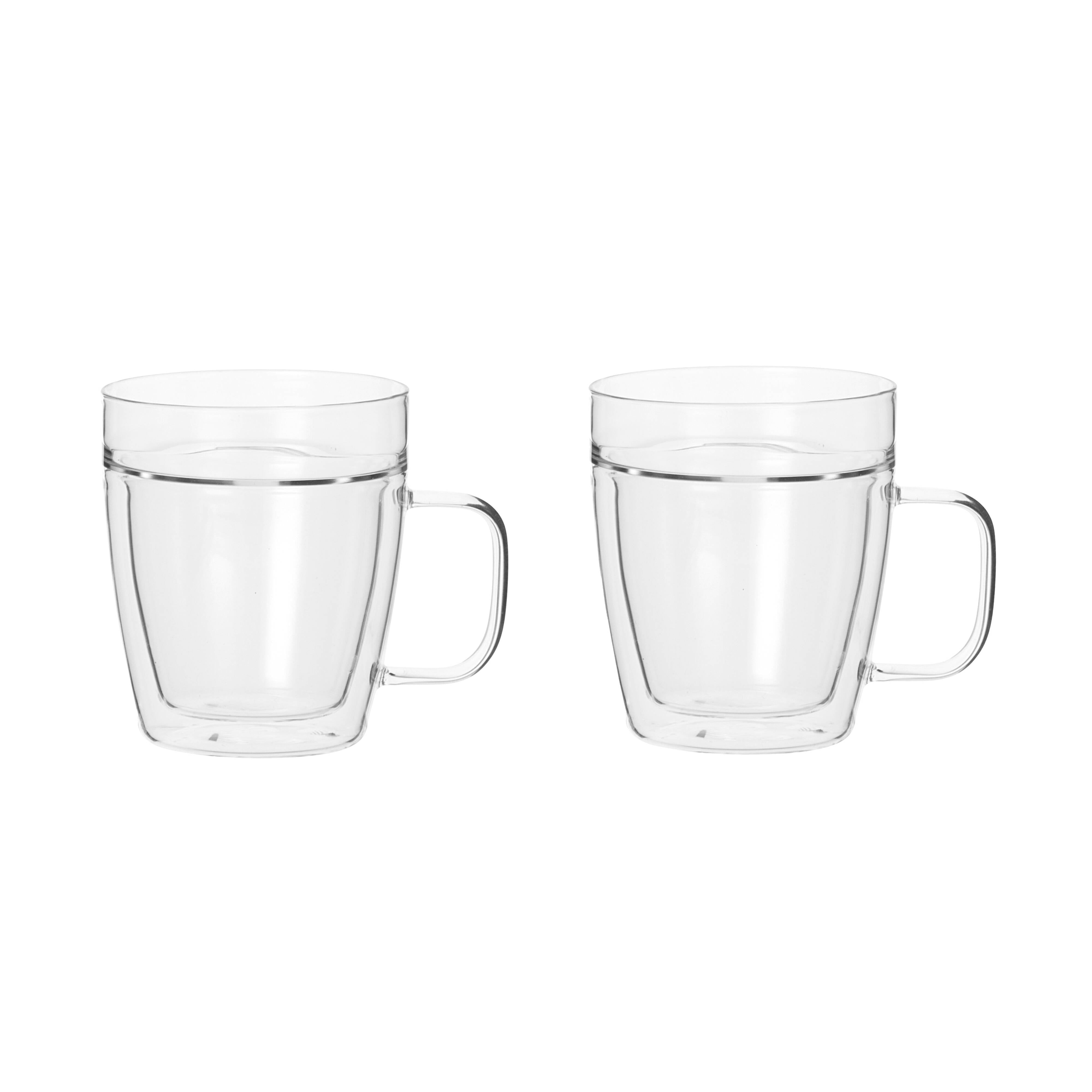 Leaf & Bean Double Wall Glass with Handle 250ml 2 Piece Set Clear