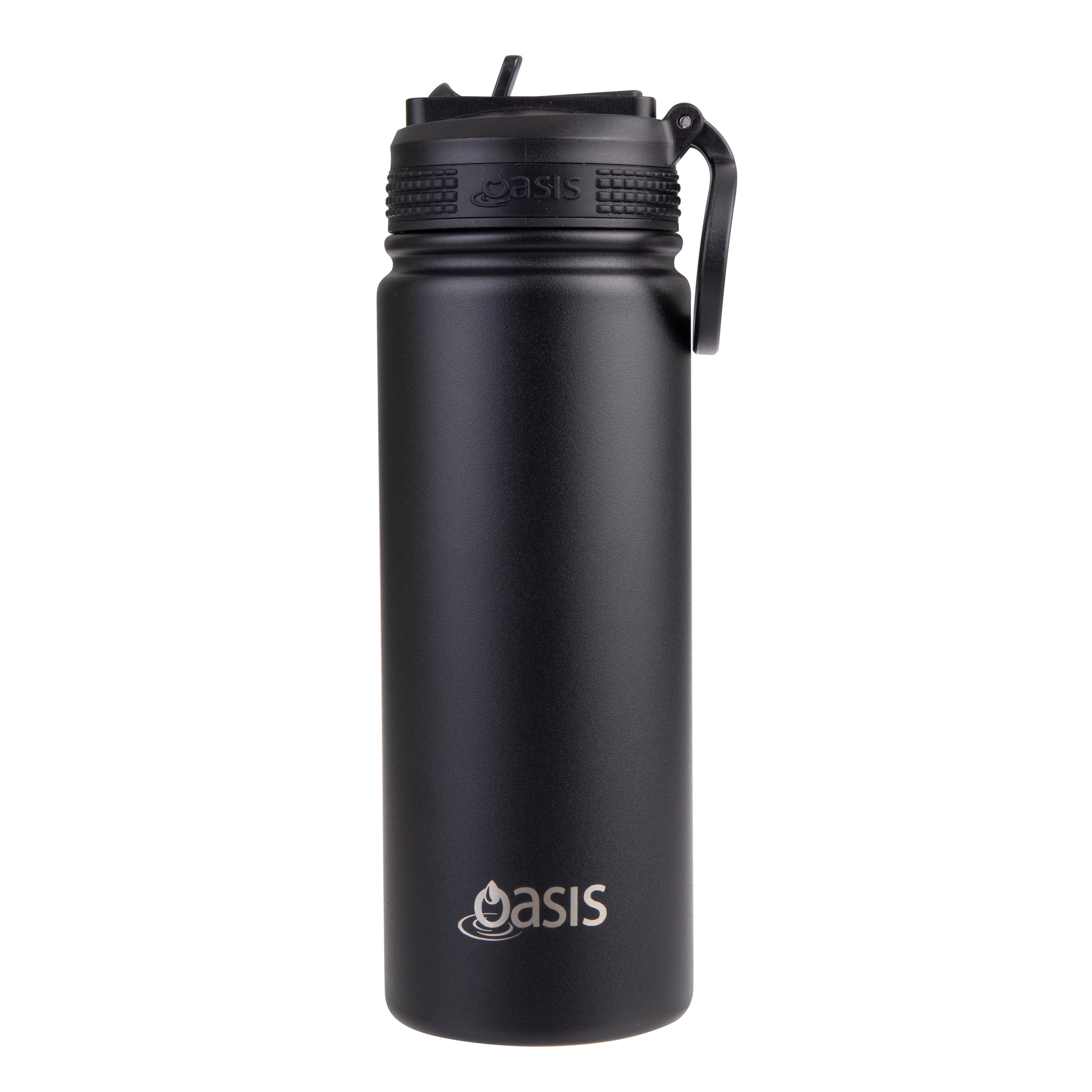 Oasis Challenger Double Wall Sports Bottle with Sipper Straw 550ml - Black