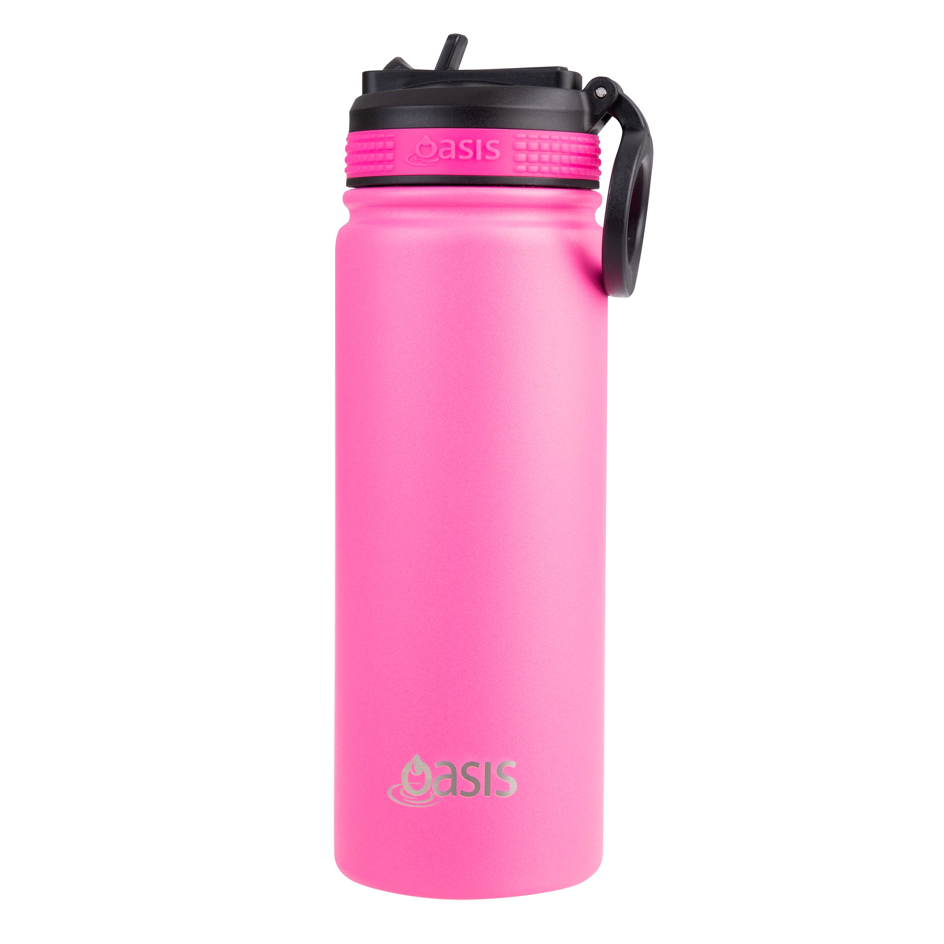 Oasis Challenger Double Wall Sports Bottle with Sipper Straw 550ml - Neon Pink