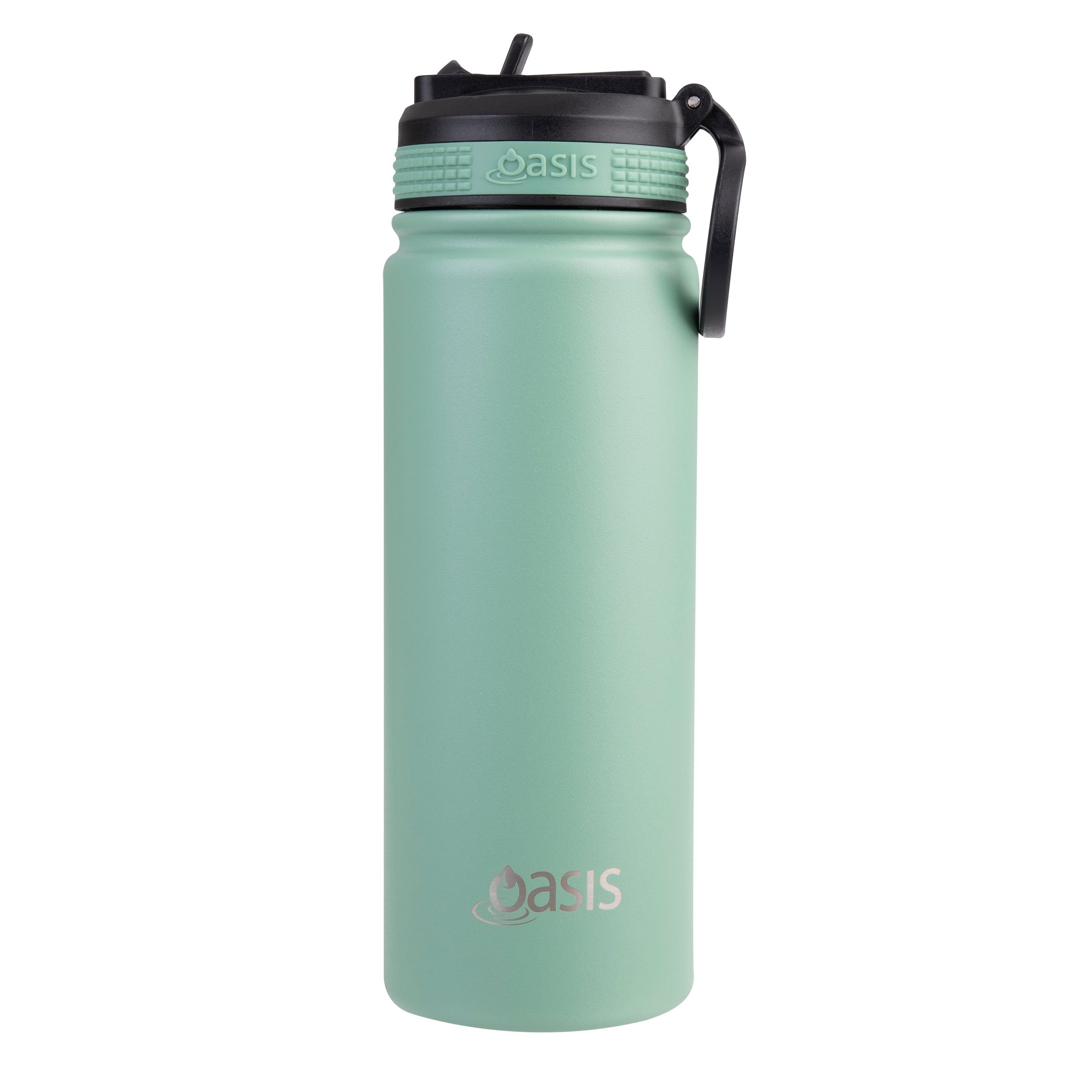Oasis Challenger Double Wall Sports Bottle with Sipper Straw 550ml - Sage Green