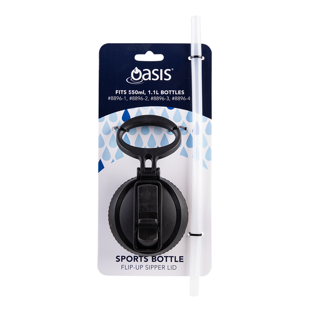 Oasis Challenger Replacement Sipper Lid with Straw – 1.1L (Black)