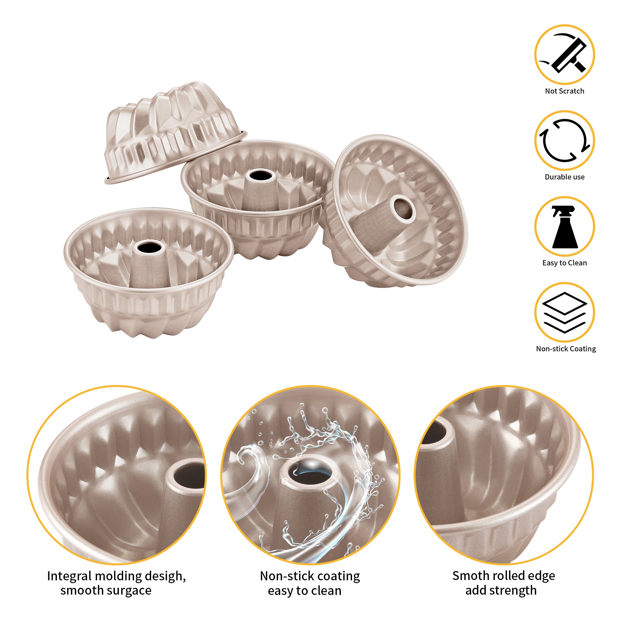 CHEFMADE Mini Kugelhopf Cake Pan 11cm Set of 4 (WK9033-4)