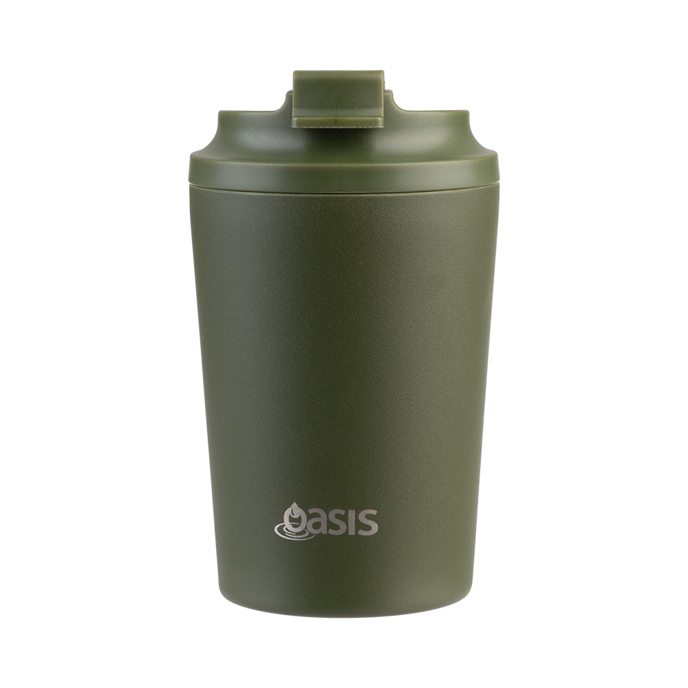 Oasis Ceramic Lined Stainless Steel Double Wall Insulated Coffee Cup 235ml - Forest Green