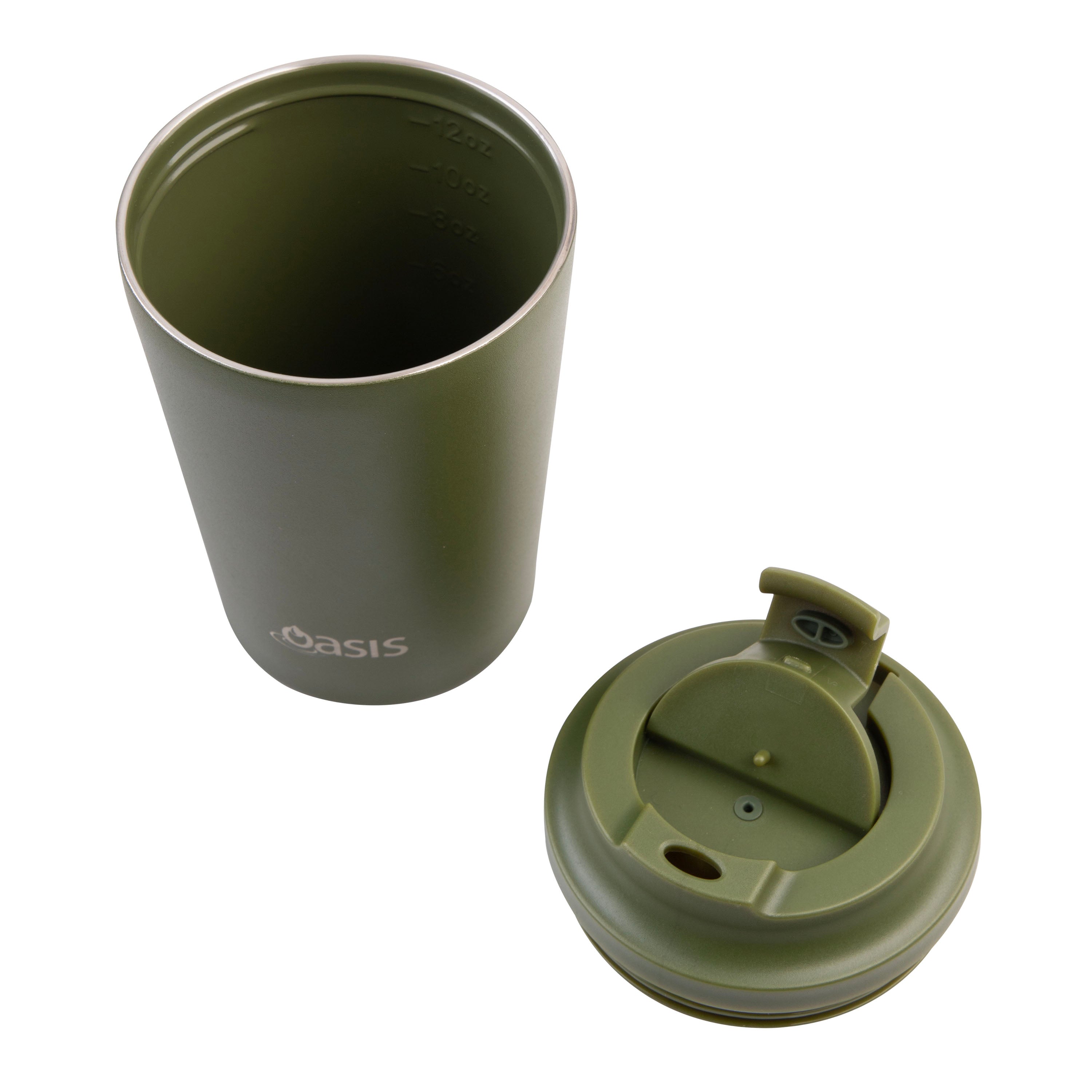 Oasis Ceramic Lined Stainless Steel Double Wall Coffee Cup 360ml - Forest Green
