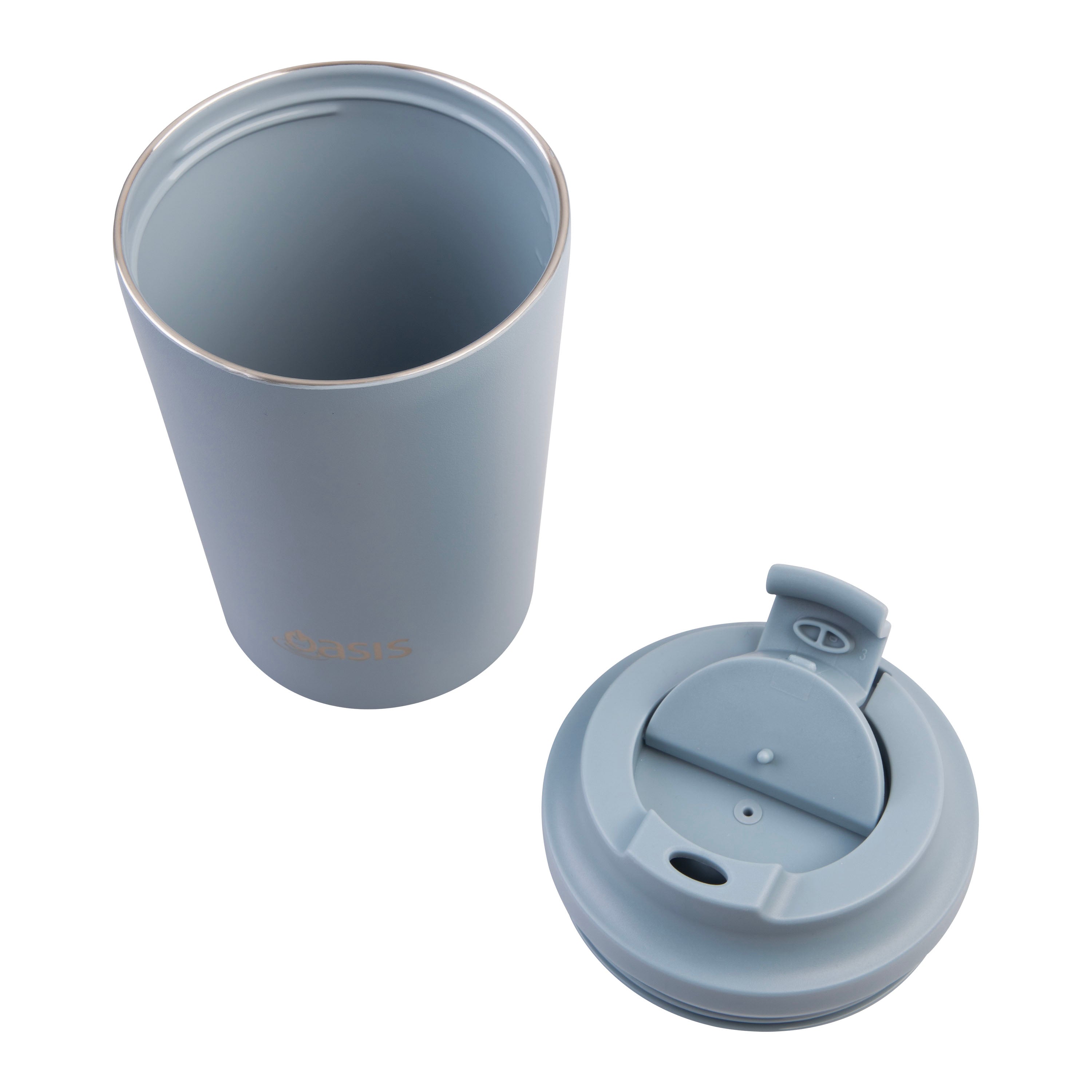Oasis Ceramic Lined Stainless Steel Double Wall Coffee Cup 360ml - Hazy Blue