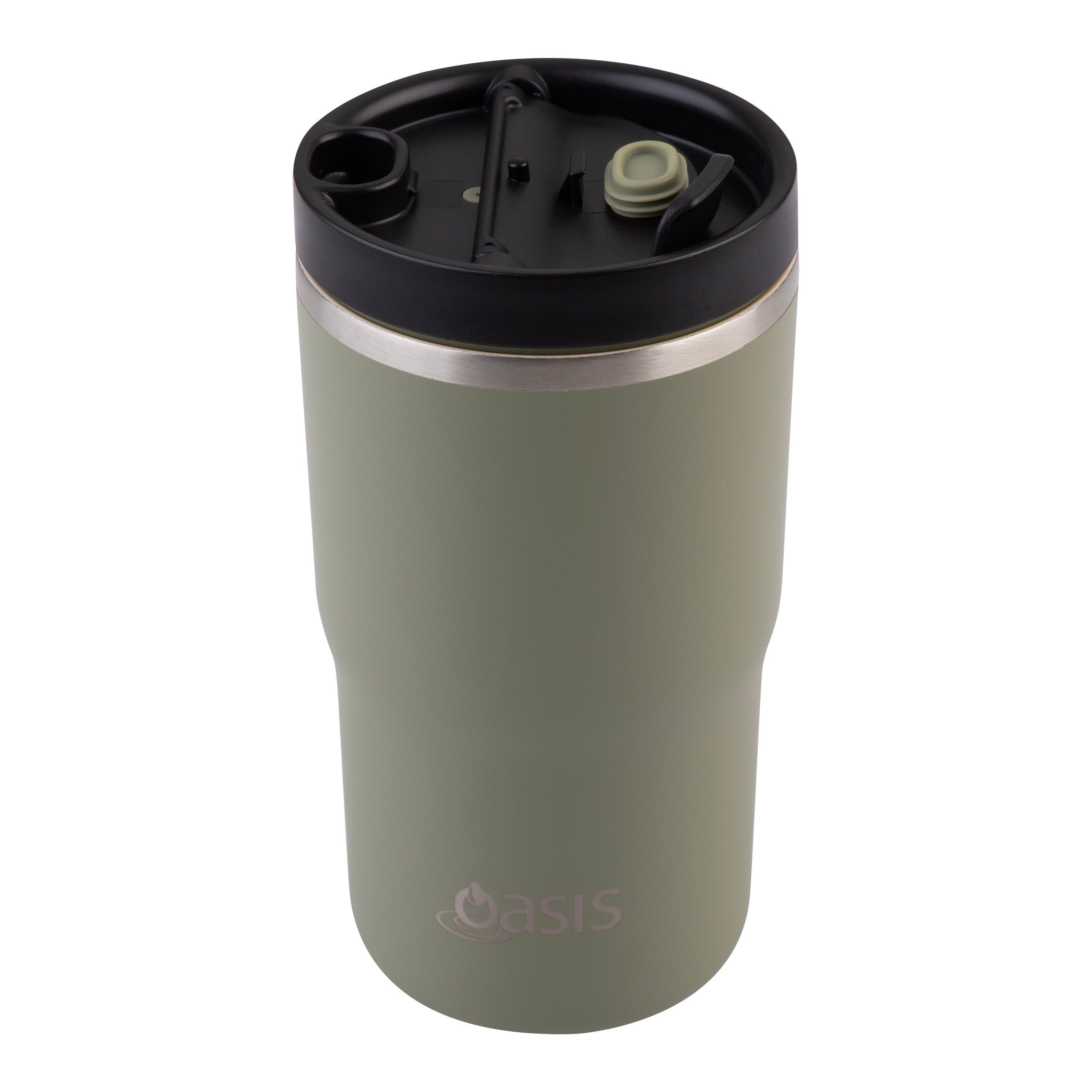 Oasis Ceramic Lined Stainless Steel Double Wall Travel Mug 480ml - Olive Green