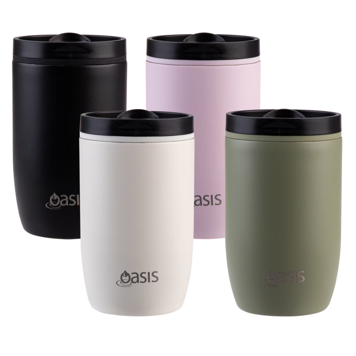 Oasis Stainless Steel Double Wall Travel Cup with Leak-Proof Slide Action Lid 300ml - Olive Green