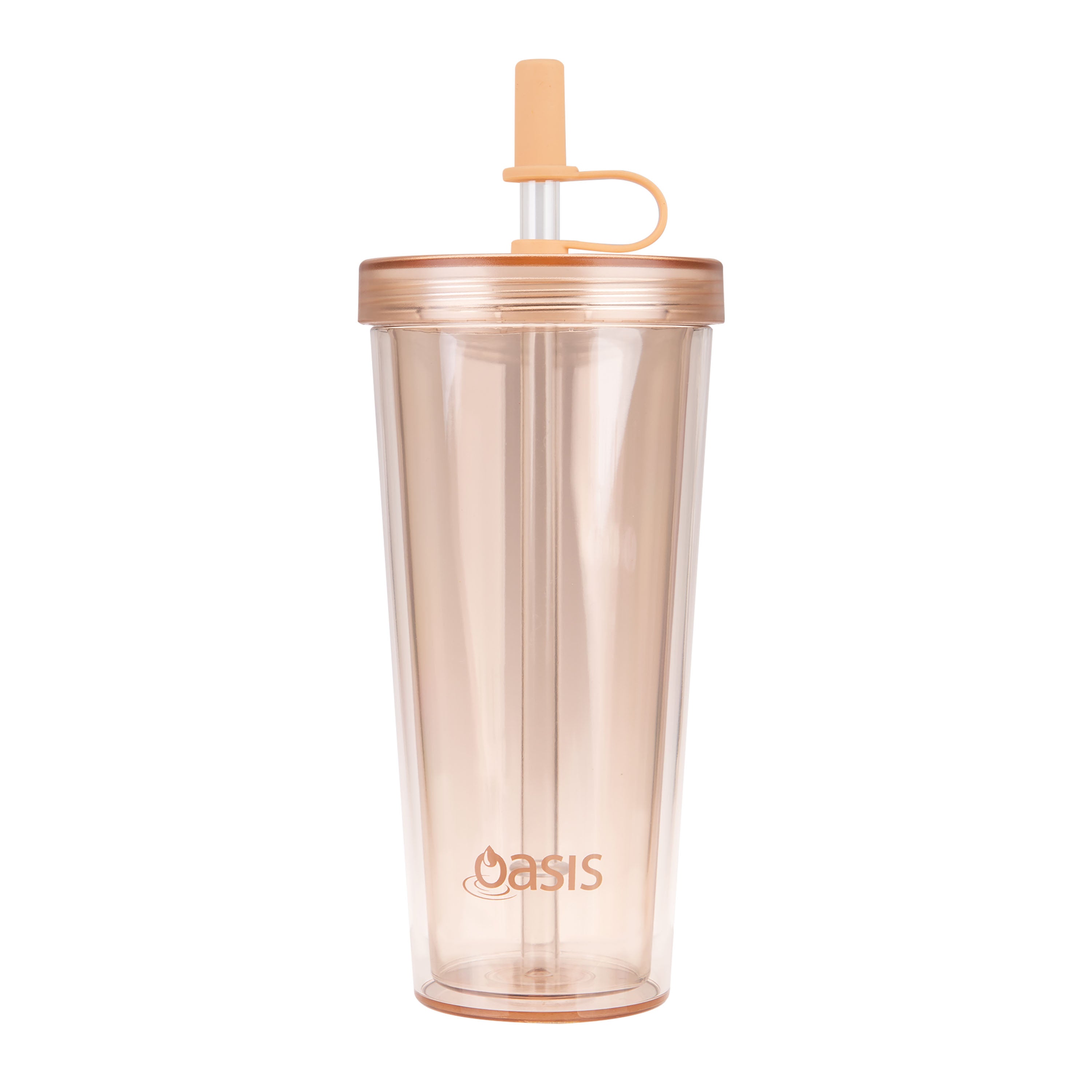 Oasis Double Wall Smoothie Tumbler with Straw 520ml - Peach