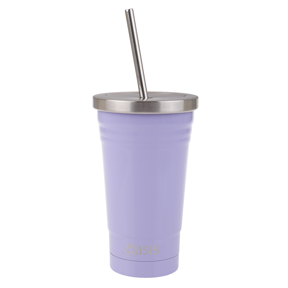 Oasis Stainless Steel Double Wall Smoothie Tumbler with Straw 500ml - Lilac