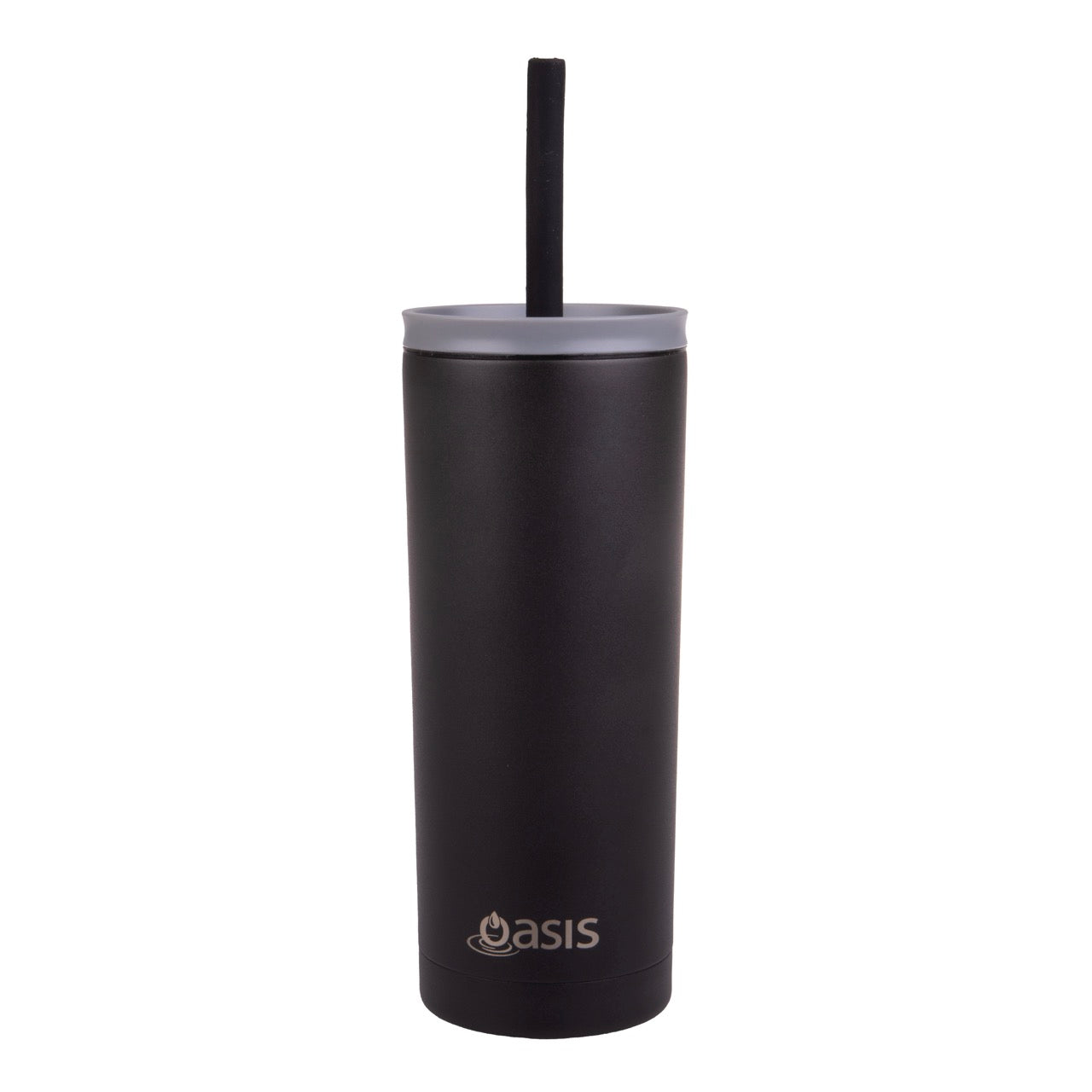 Oasis "Super Sipper" Double Wall Tumbler with Silicone Straw 600ml - Black