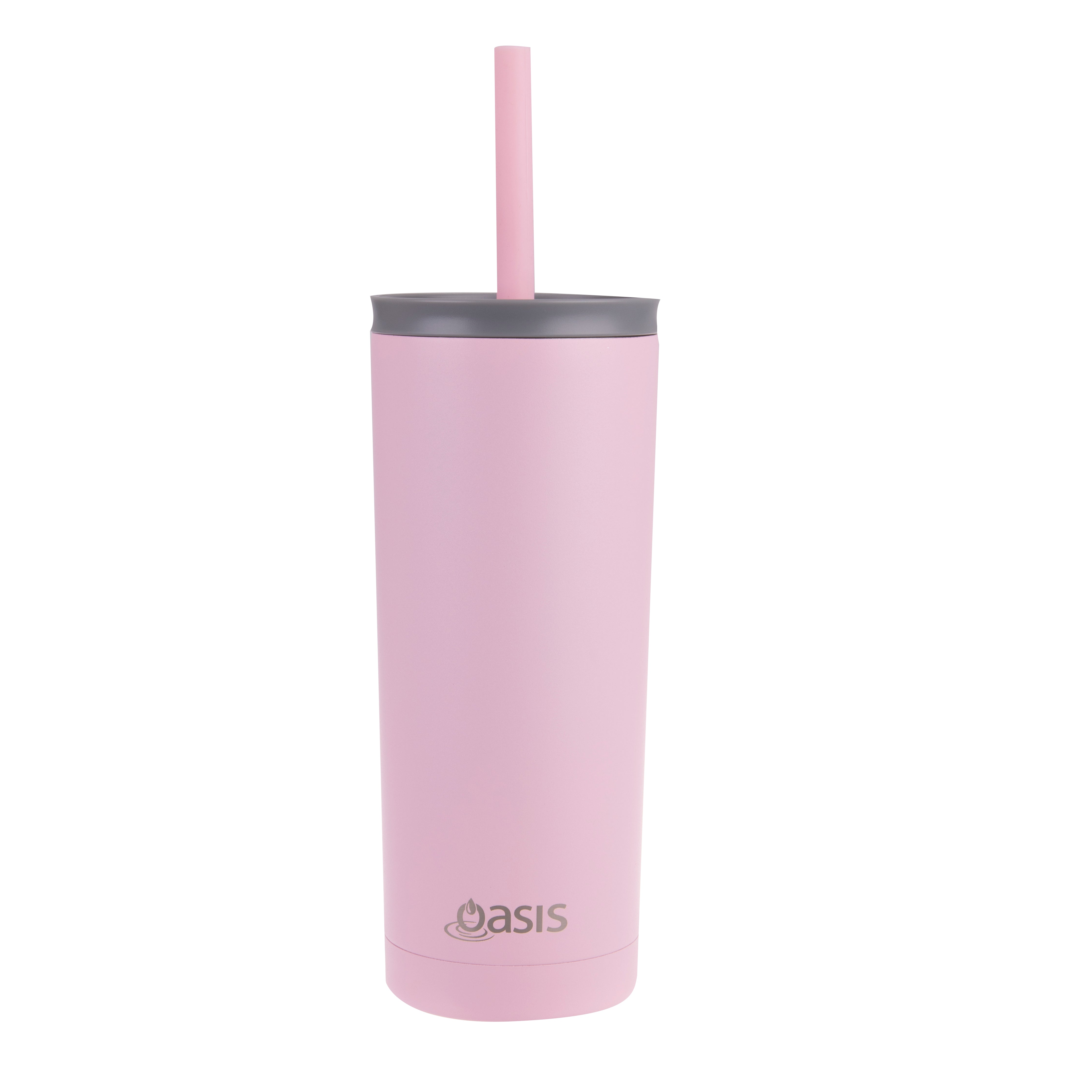 Oasis "Super Sipper" Double Wall Tumbler with Silicone Straw 600ml - Carnation