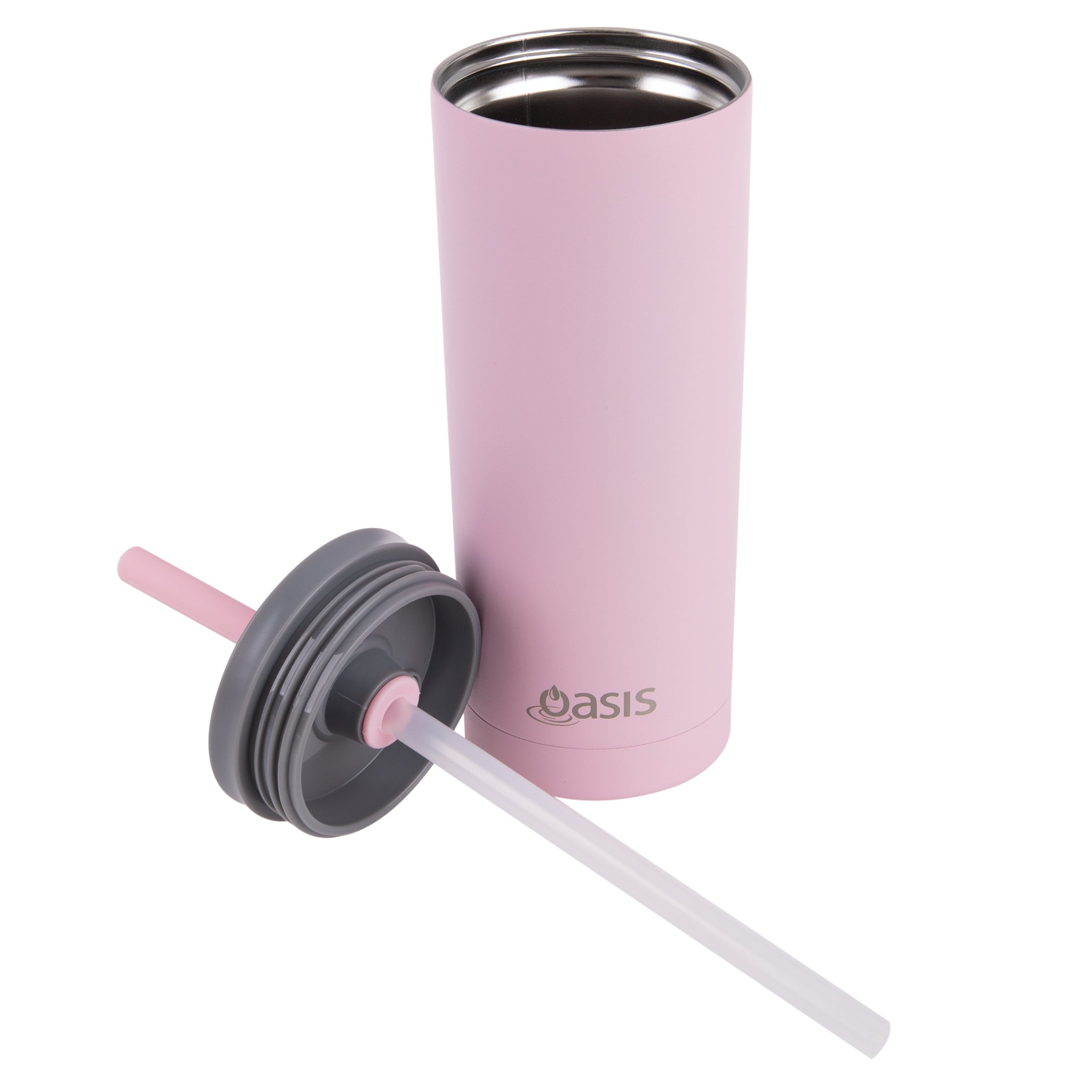 Oasis "Super Sipper" Double Wall Tumbler with Silicone Straw 600ml - Carnation