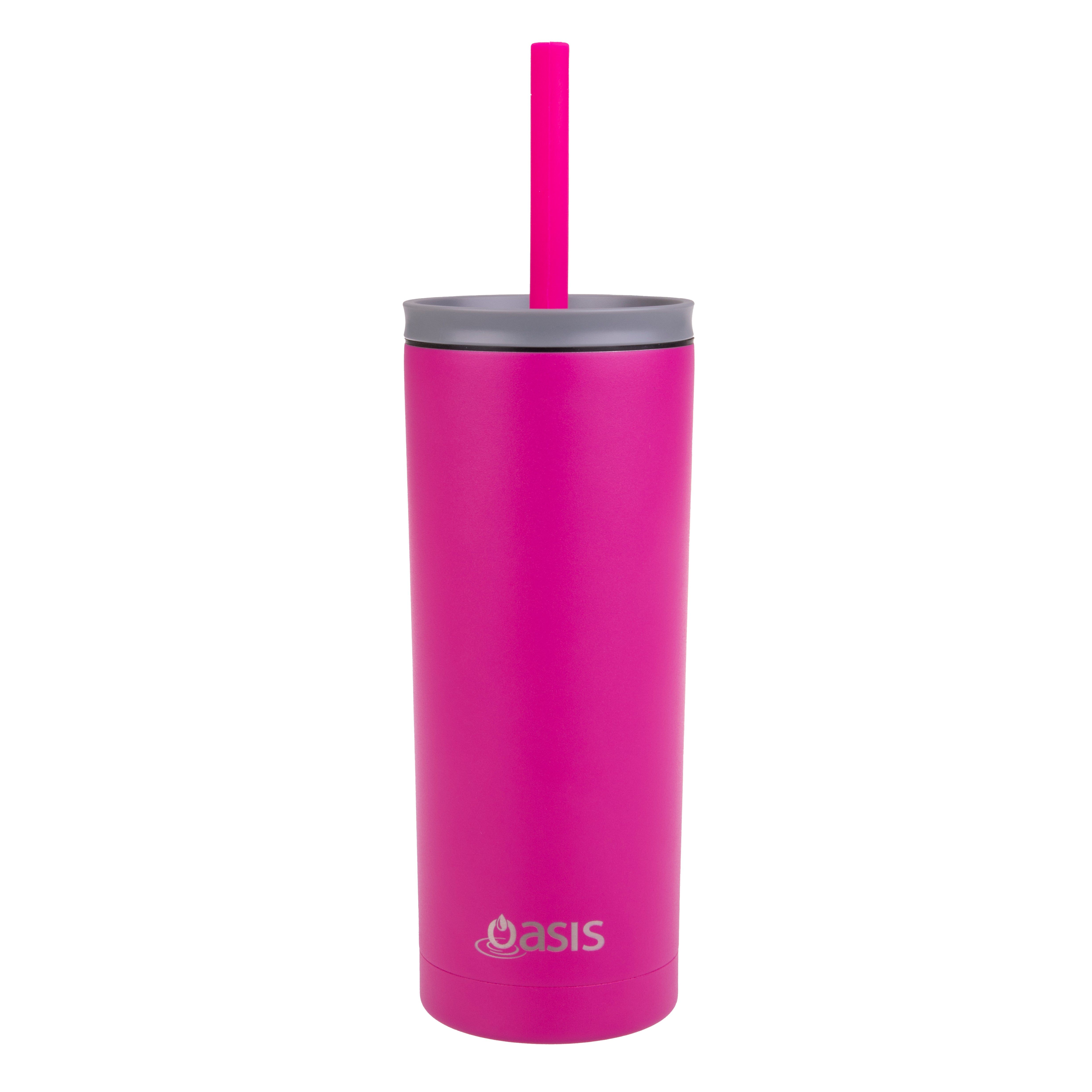 Oasis "Super Sipper" Double Wall Tumbler with Silicone Straw 600ml - Fuchsia