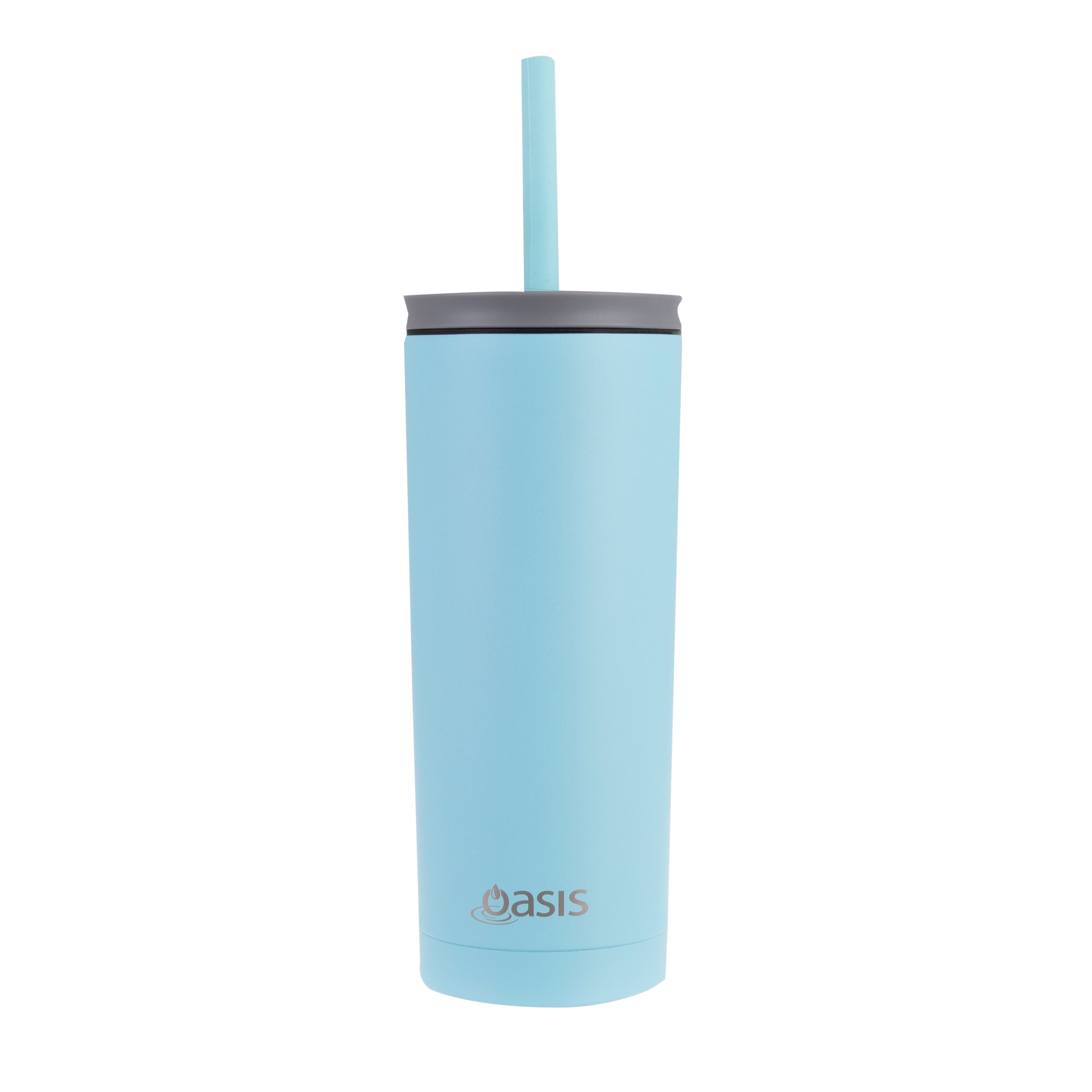 Oasis "Super Sipper" Double Wall Tumbler with Silicone Straw 600ml - Island Blue