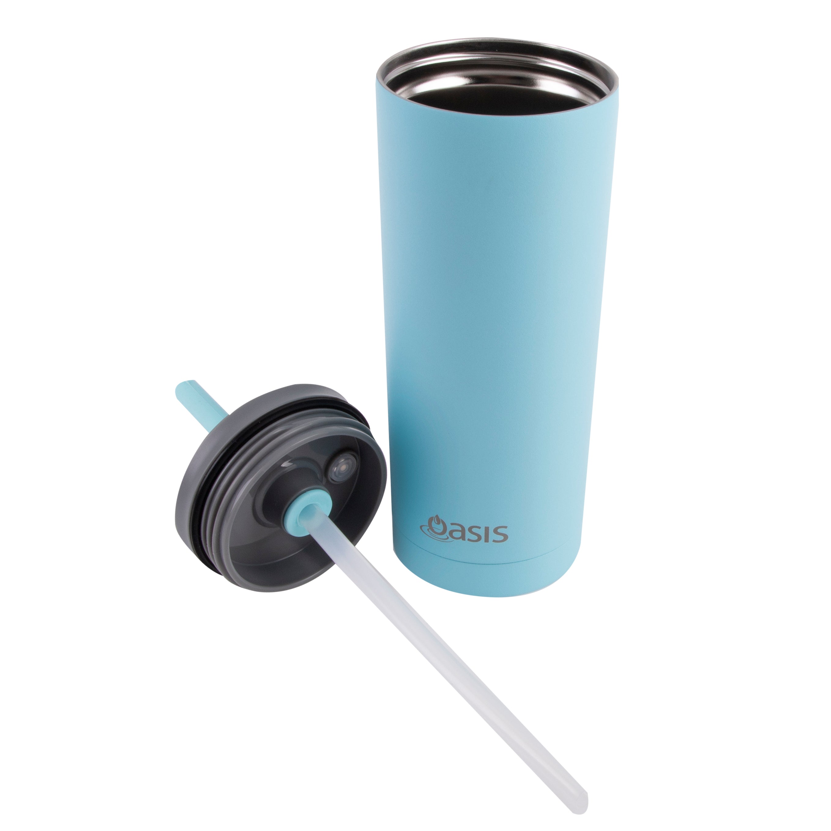 Oasis "Super Sipper" Double Wall Tumbler with Silicone Straw 600ml - Island Blue