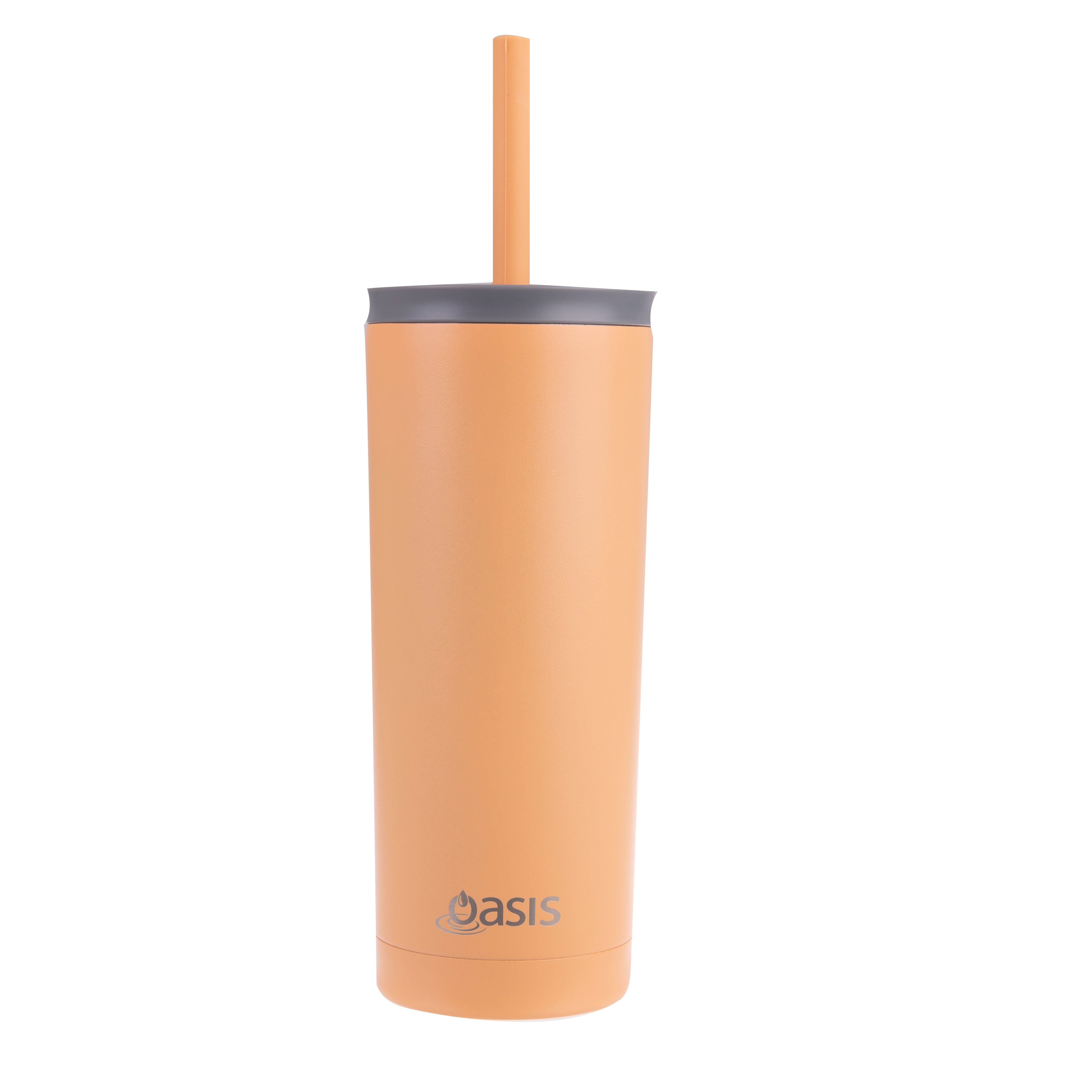 Oasis "Super Sipper" Double Wall Tumbler with Silicone Straw 600ml - Rockmelon