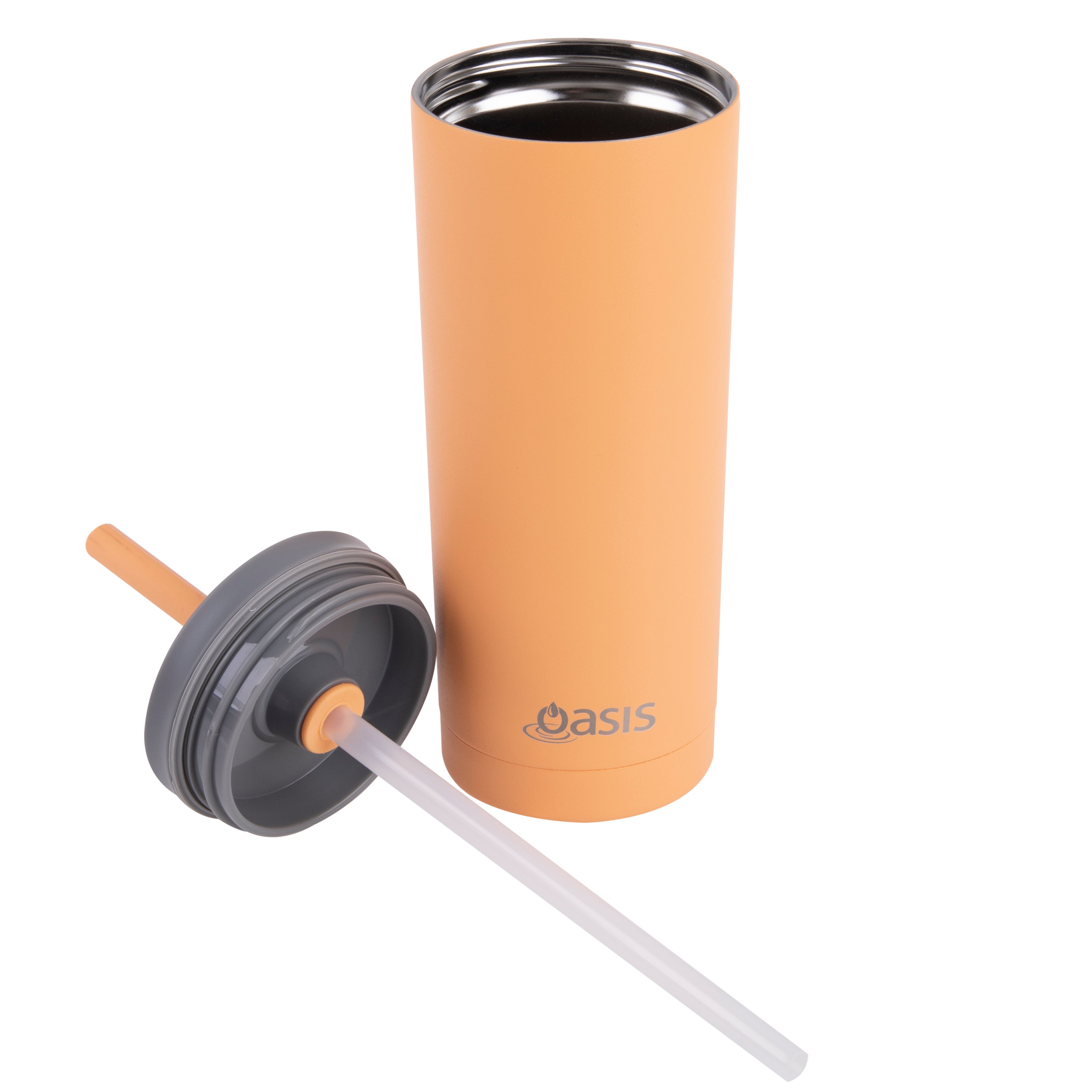 Oasis "Super Sipper" Double Wall Tumbler with Silicone Straw 600ml - Rockmelon
