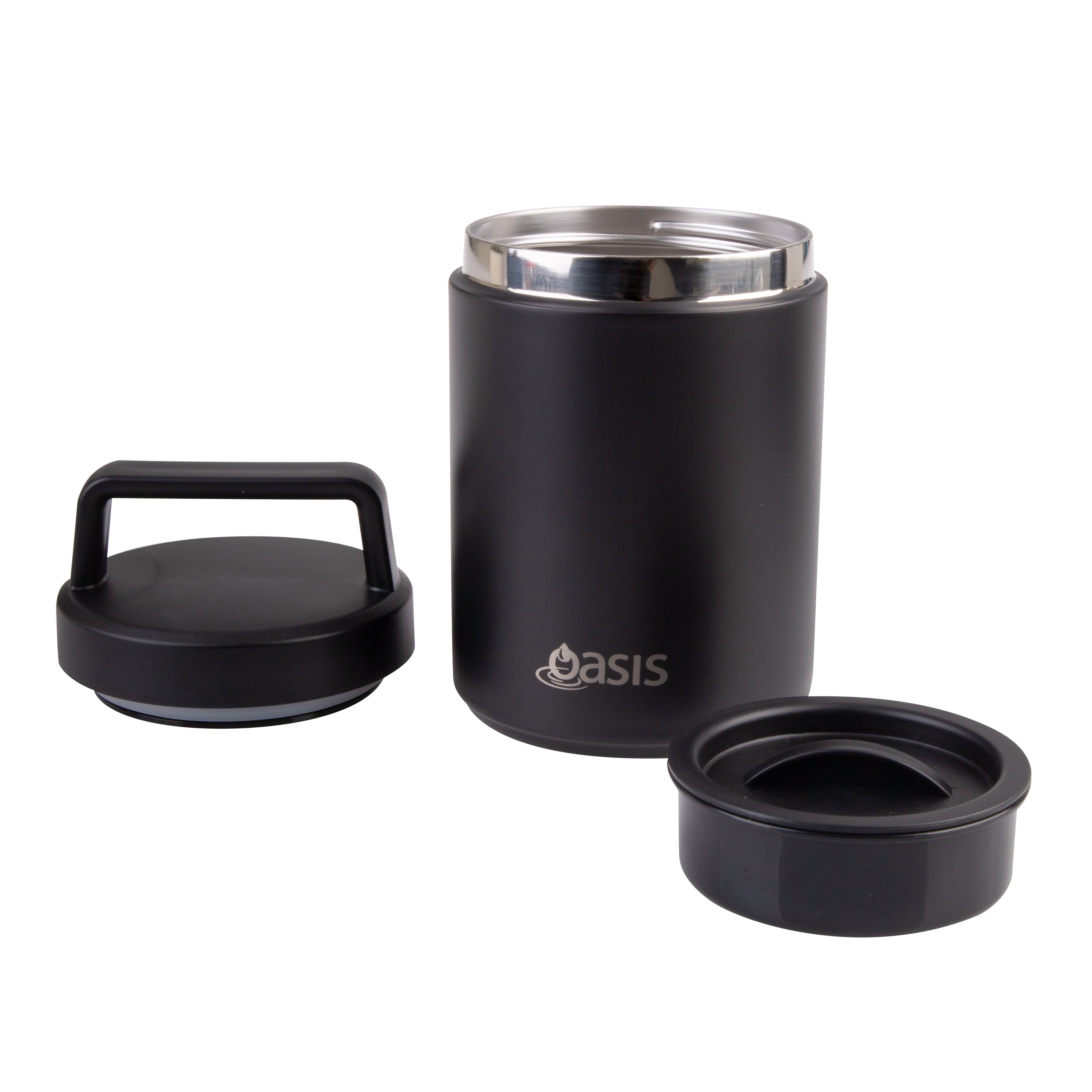 Oasis Stainless Steel Double Wall Insulated Food Flask W/ Handle 480ml - Black