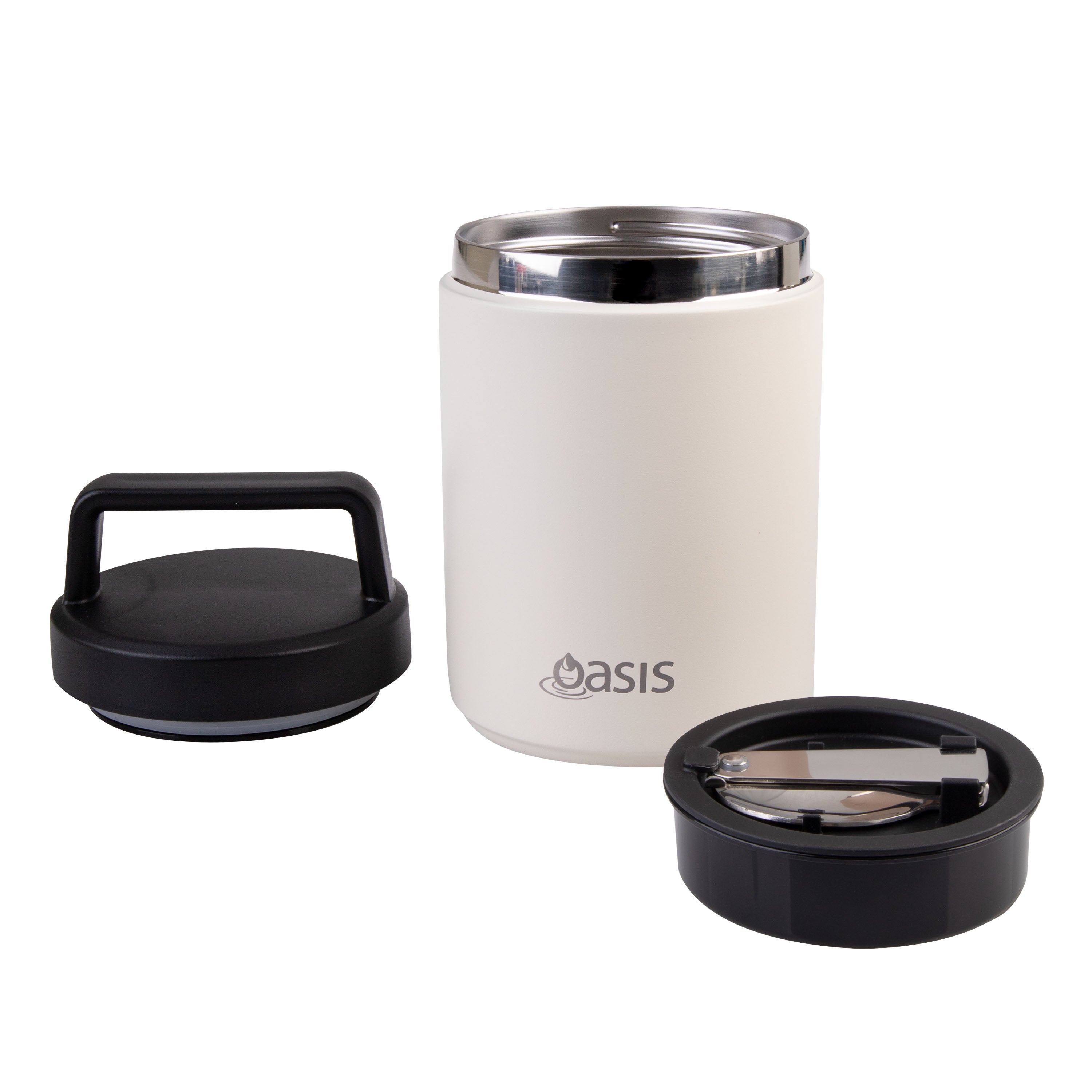 Oasis Stainless Steel Double Wall Food Flask with Handle & Spoon 480ml - Alabaster