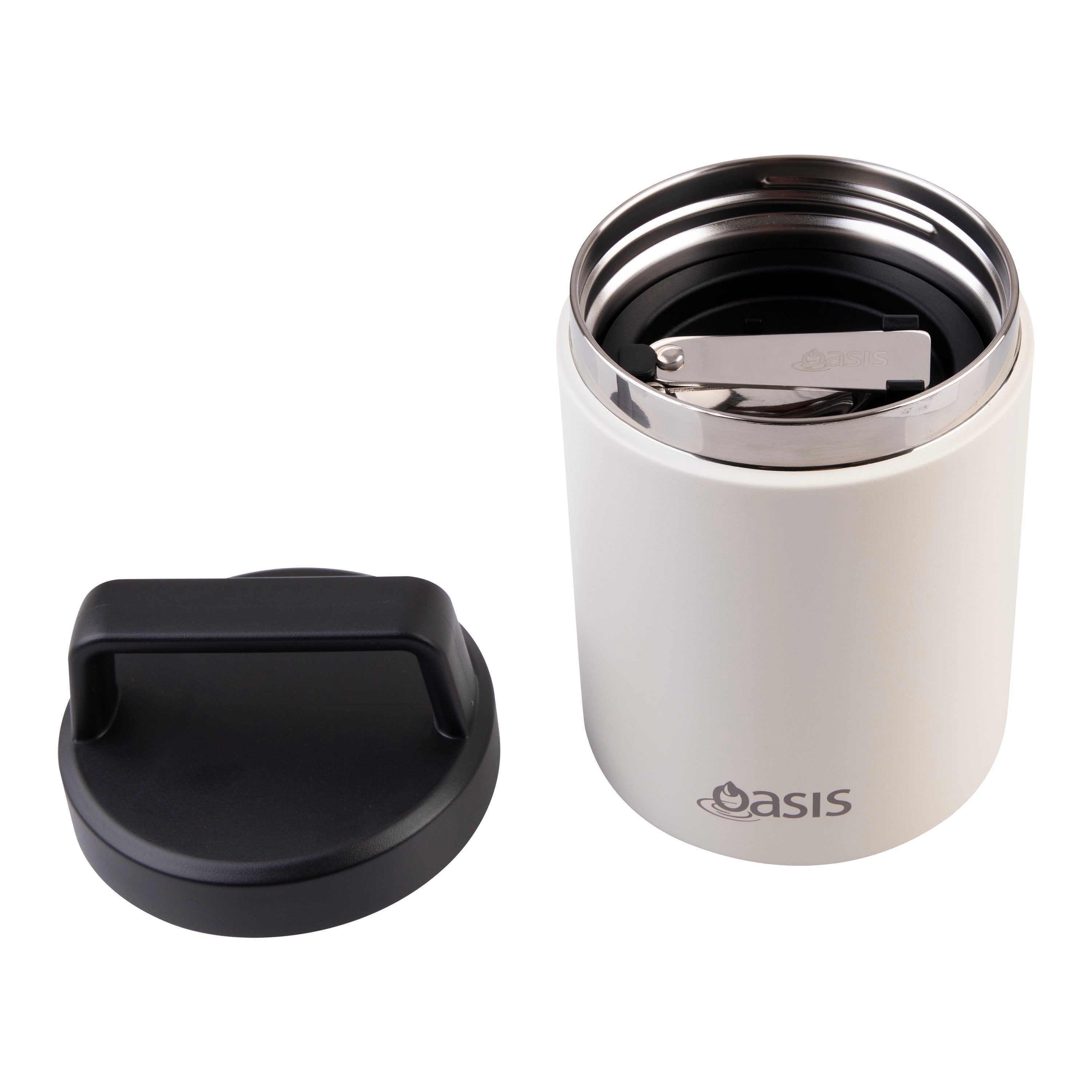 Oasis Stainless Steel Double Wall Food Flask with Handle & Spoon 480ml - Alabaster