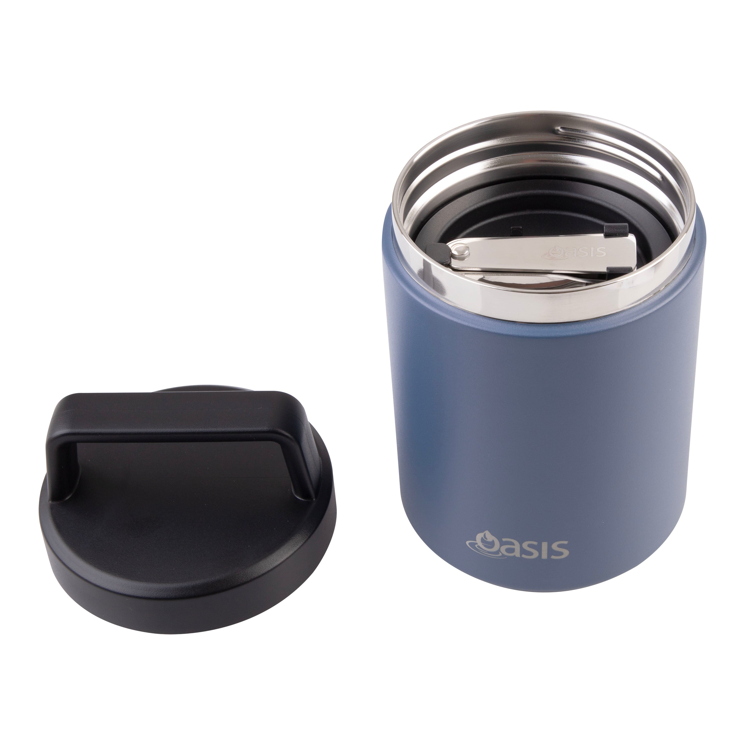 Oasis Stainless Steel Double Wall Food Flask with Handle & Spoon 480ml - Indigo