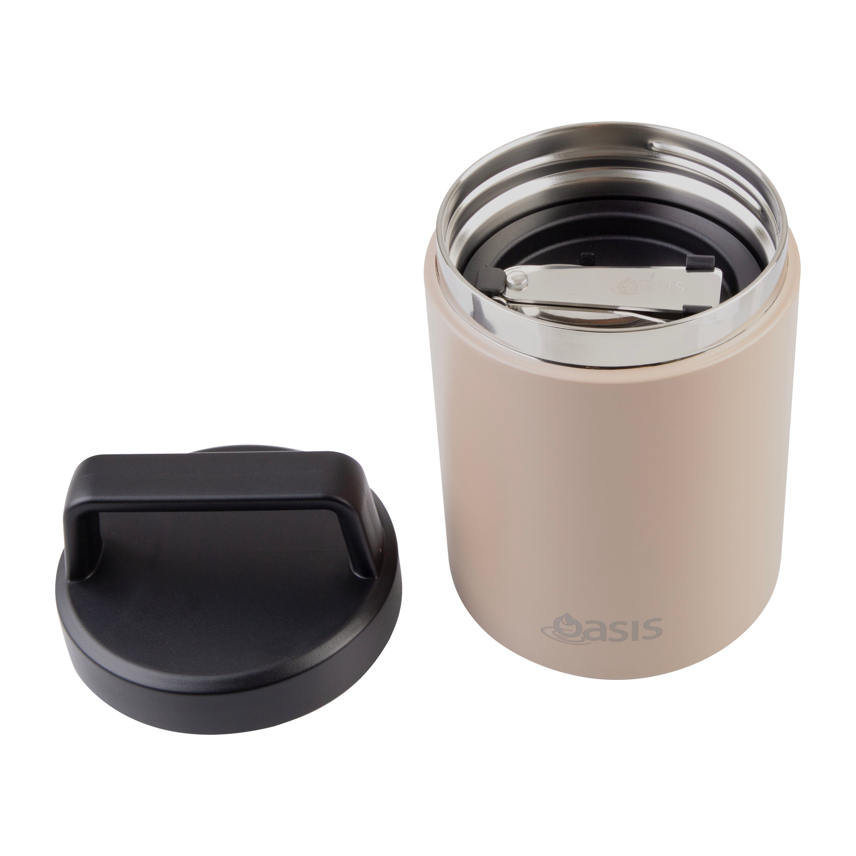 Oasis Stainless Steel Double Wall Food Flask with Handle & Spoon 480ml - Latte