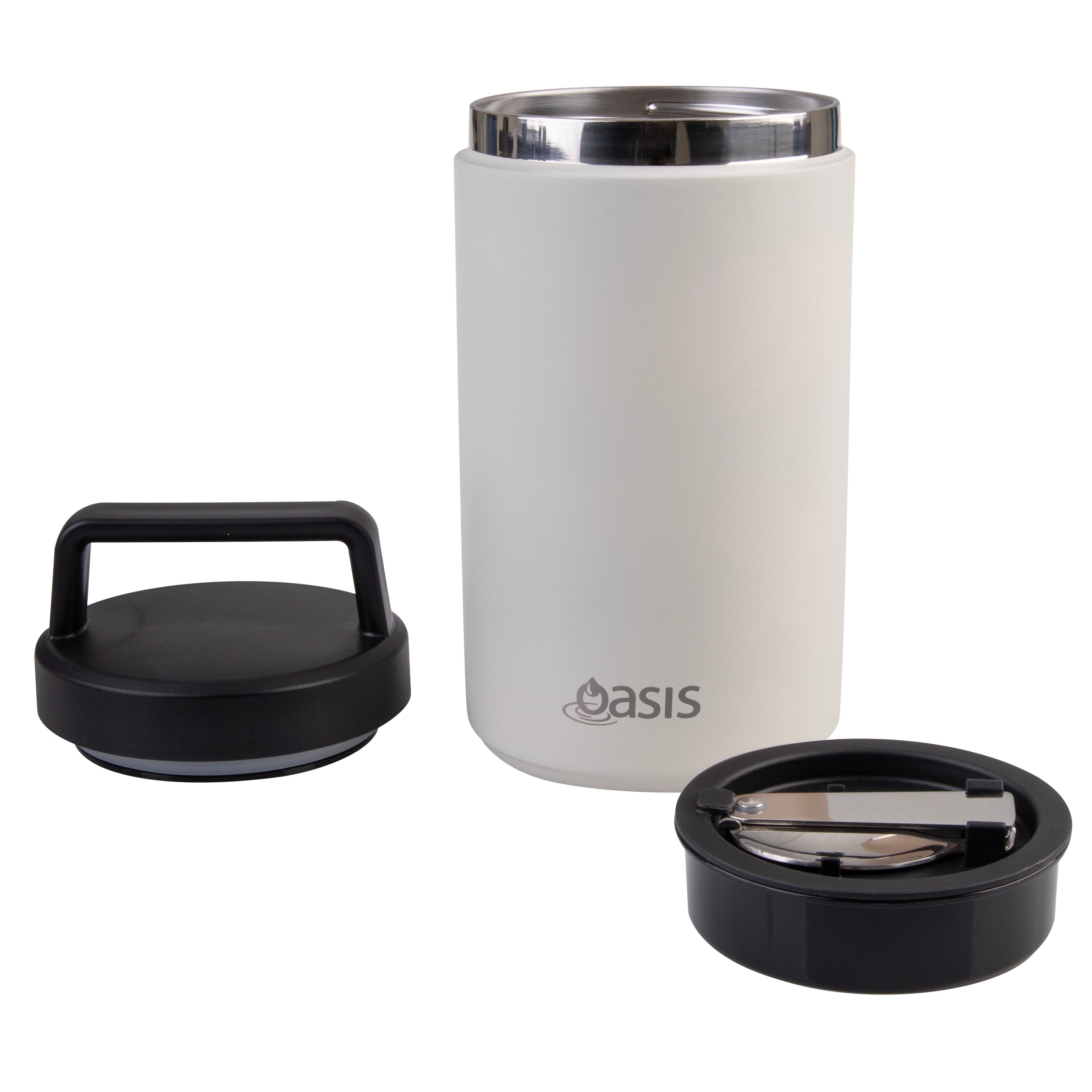 Oasis Stainless Steel Double Wall Flask with Handle & Spoon 700ml - Alabaster