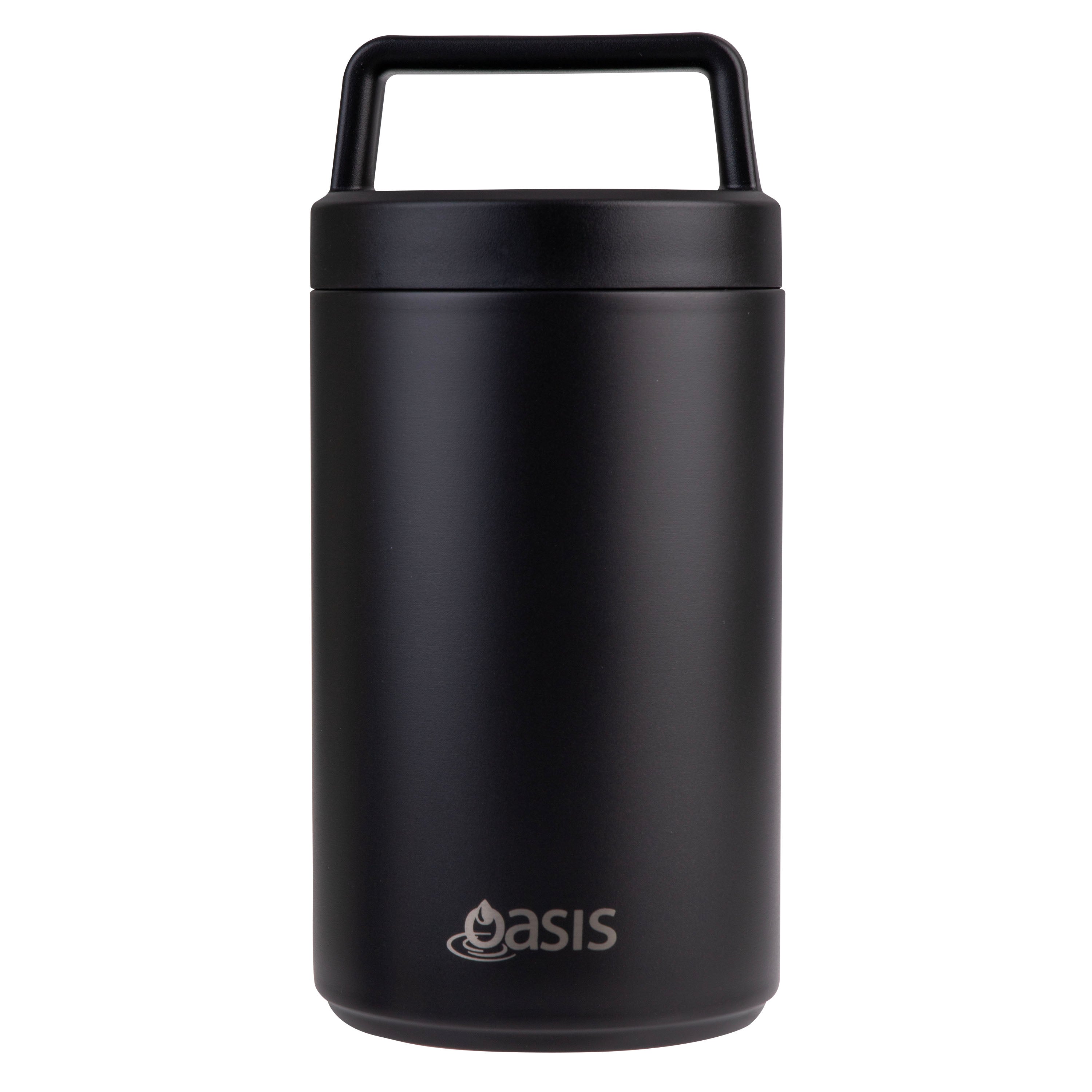 Oasis Stainless Steel Double Wall Flask with Handle & Spoon 700ml - Black