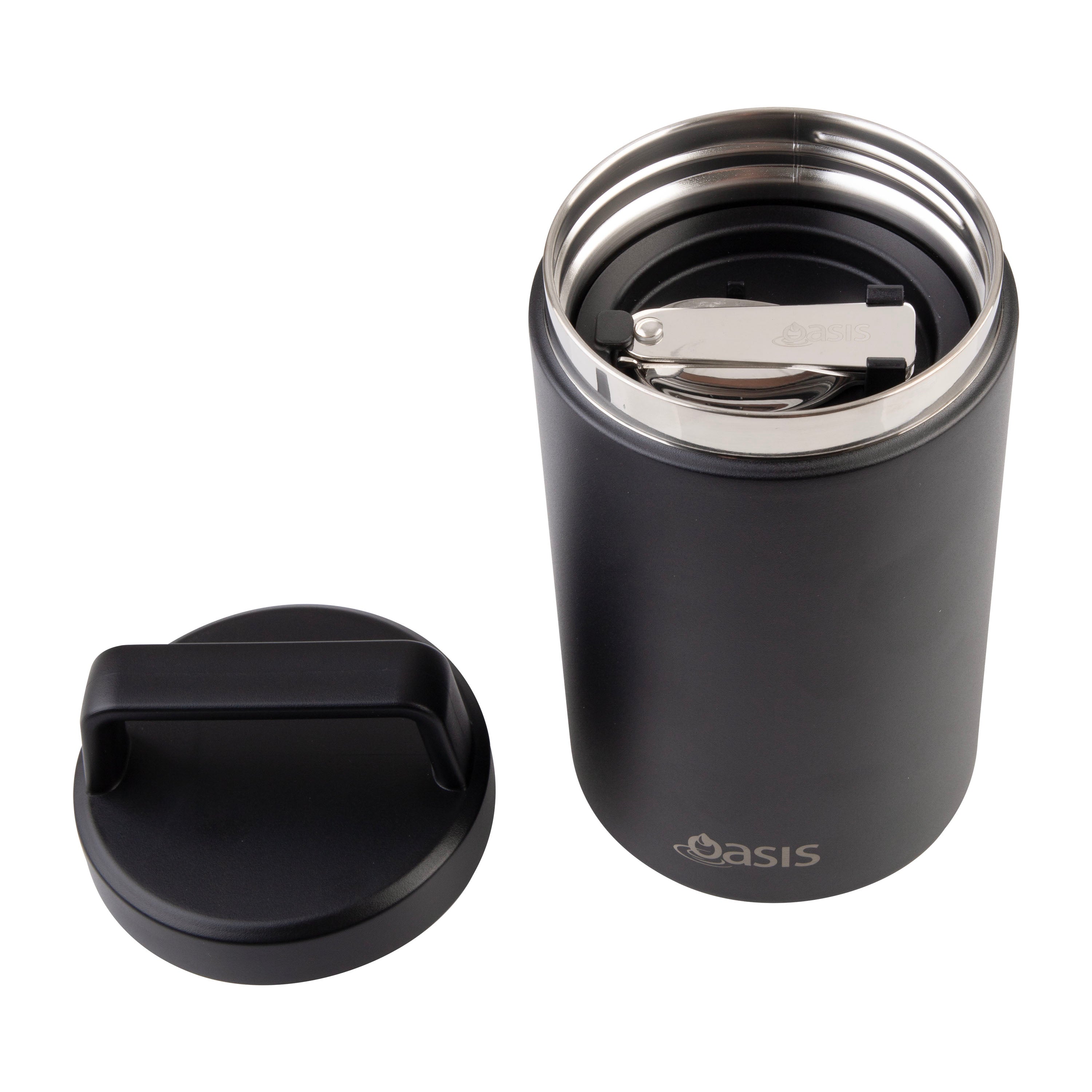 Oasis Stainless Steel Double Wall Flask with Handle & Spoon 700ml - Black