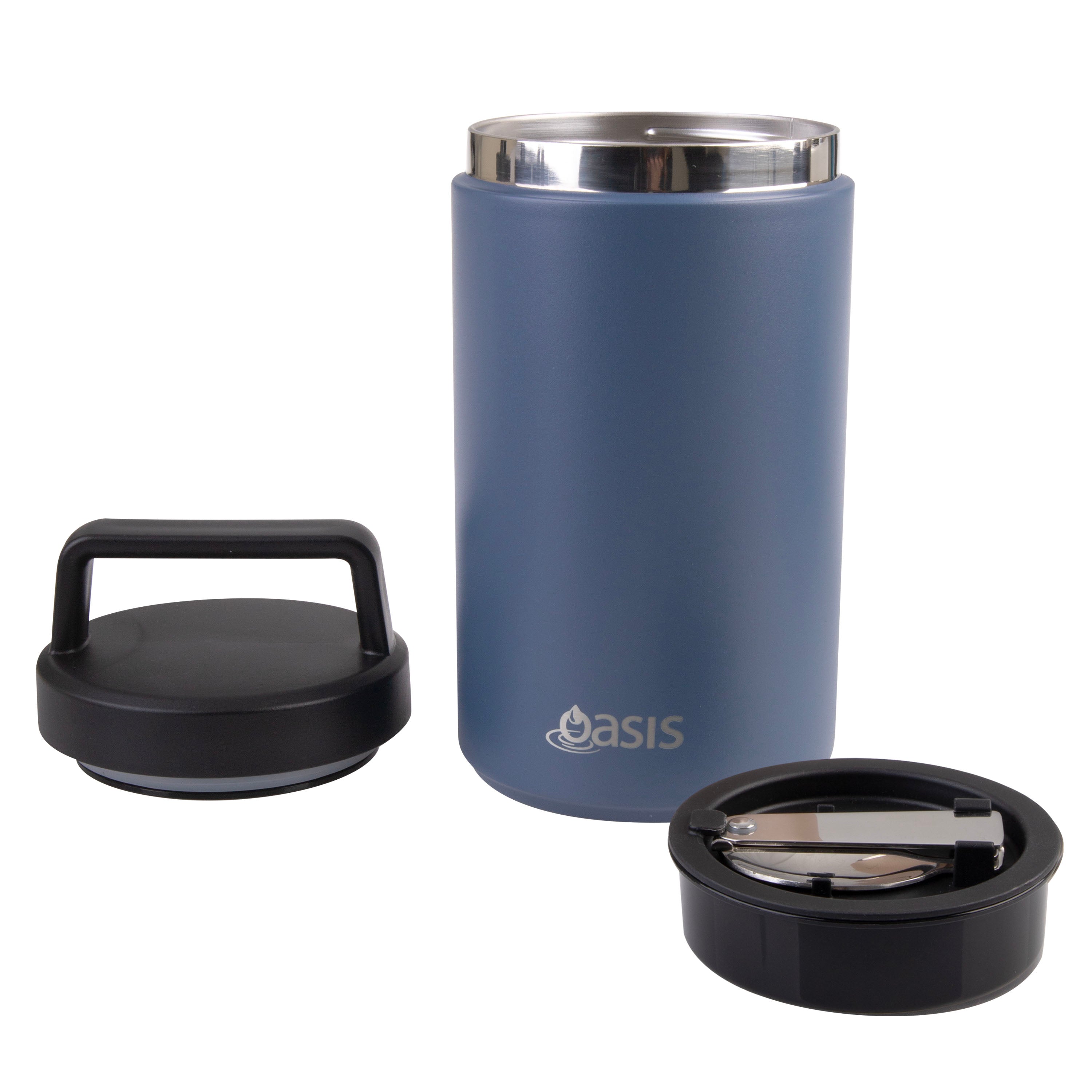 Oasis Stainless Steel Double Wall Flask with Handle & Spoon 700ml - Indigo