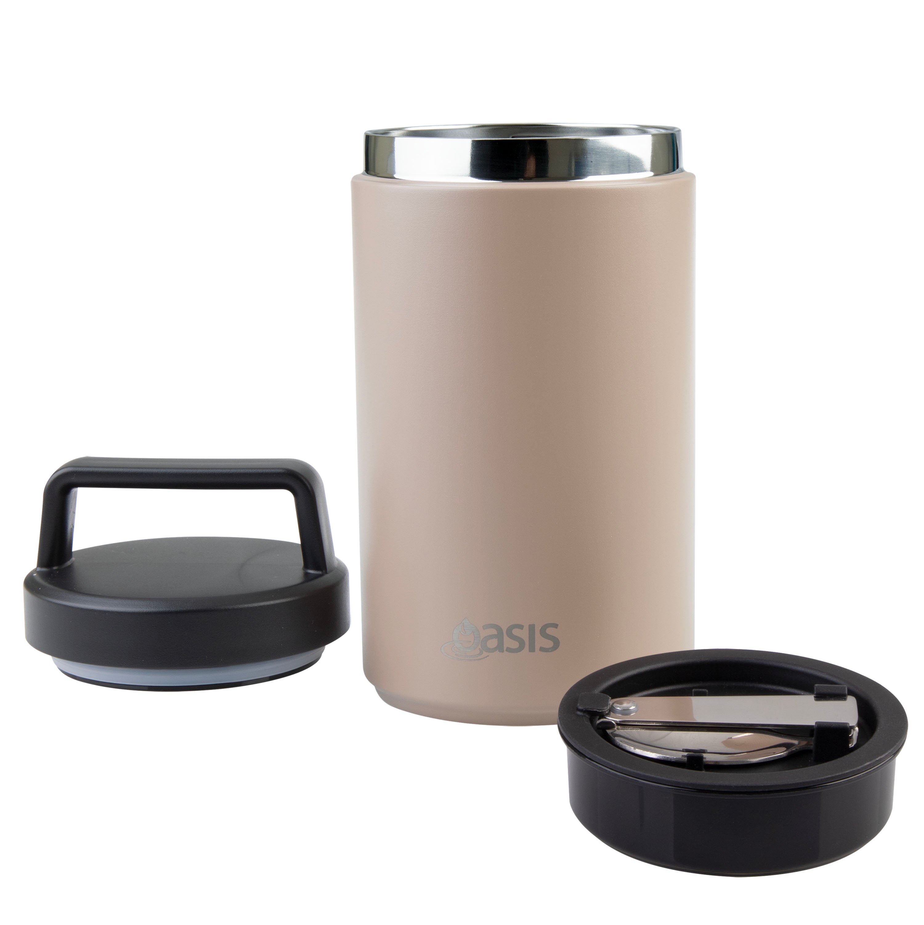 Oasis Stainless Steel Double Wall Flask with Handle & Spoon 700ml - Latte