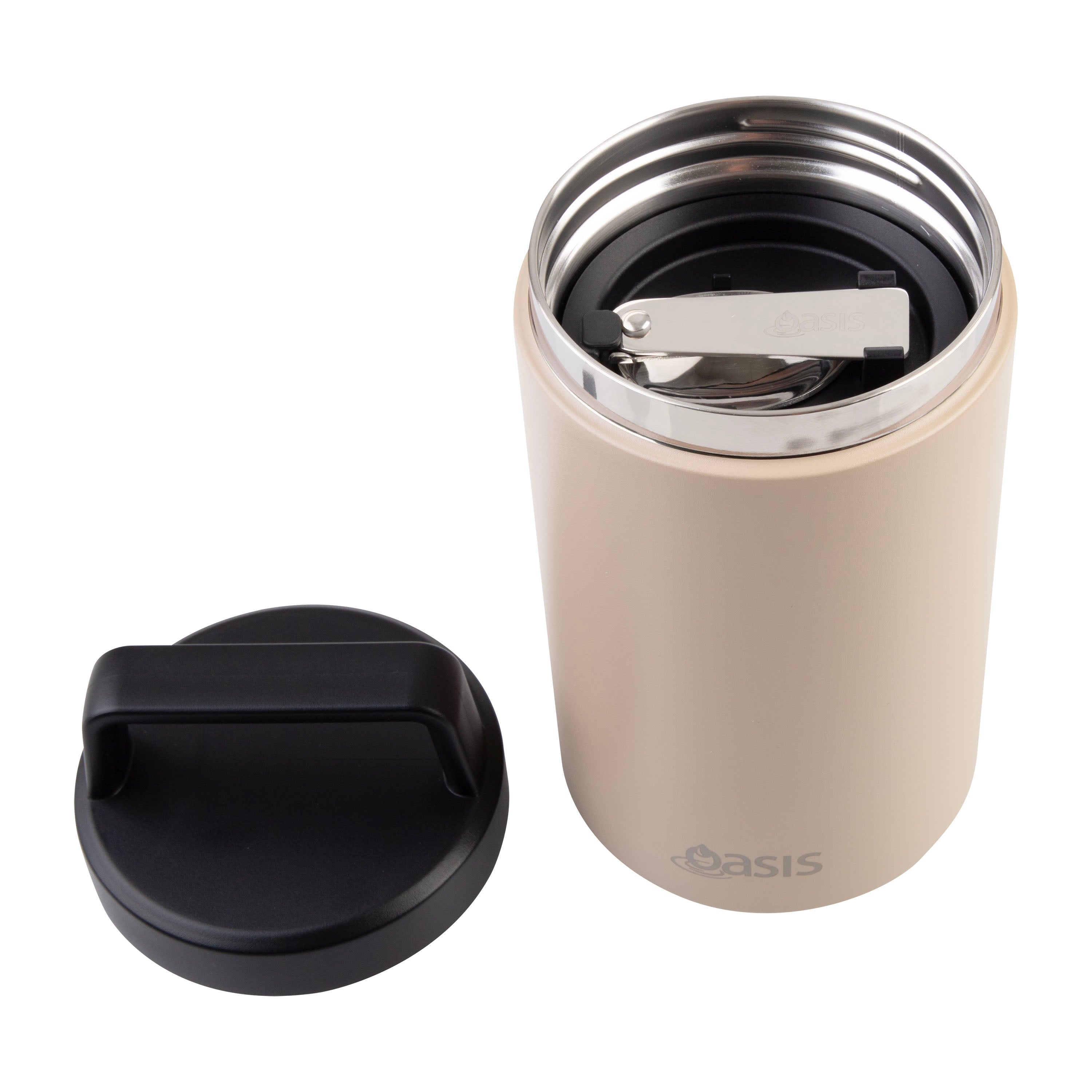 Oasis Stainless Steel Double Wall Flask with Handle & Spoon 700ml - Latte