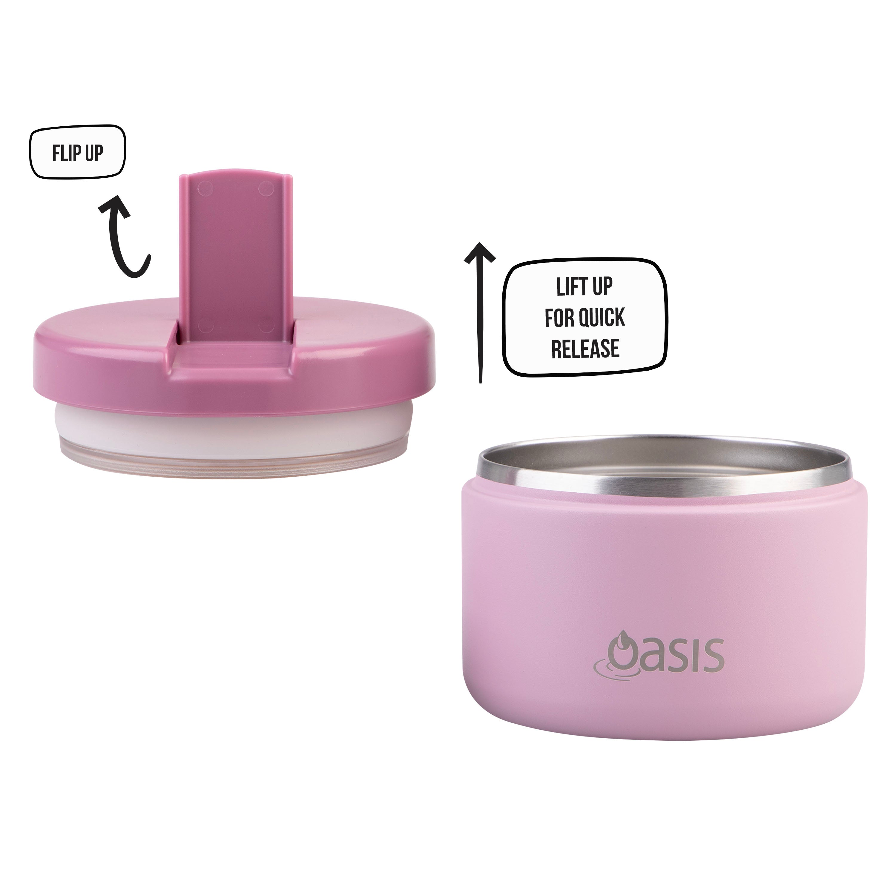 Oasis Double Wall Food Flask with Quick Release Lid 300ml - Blush