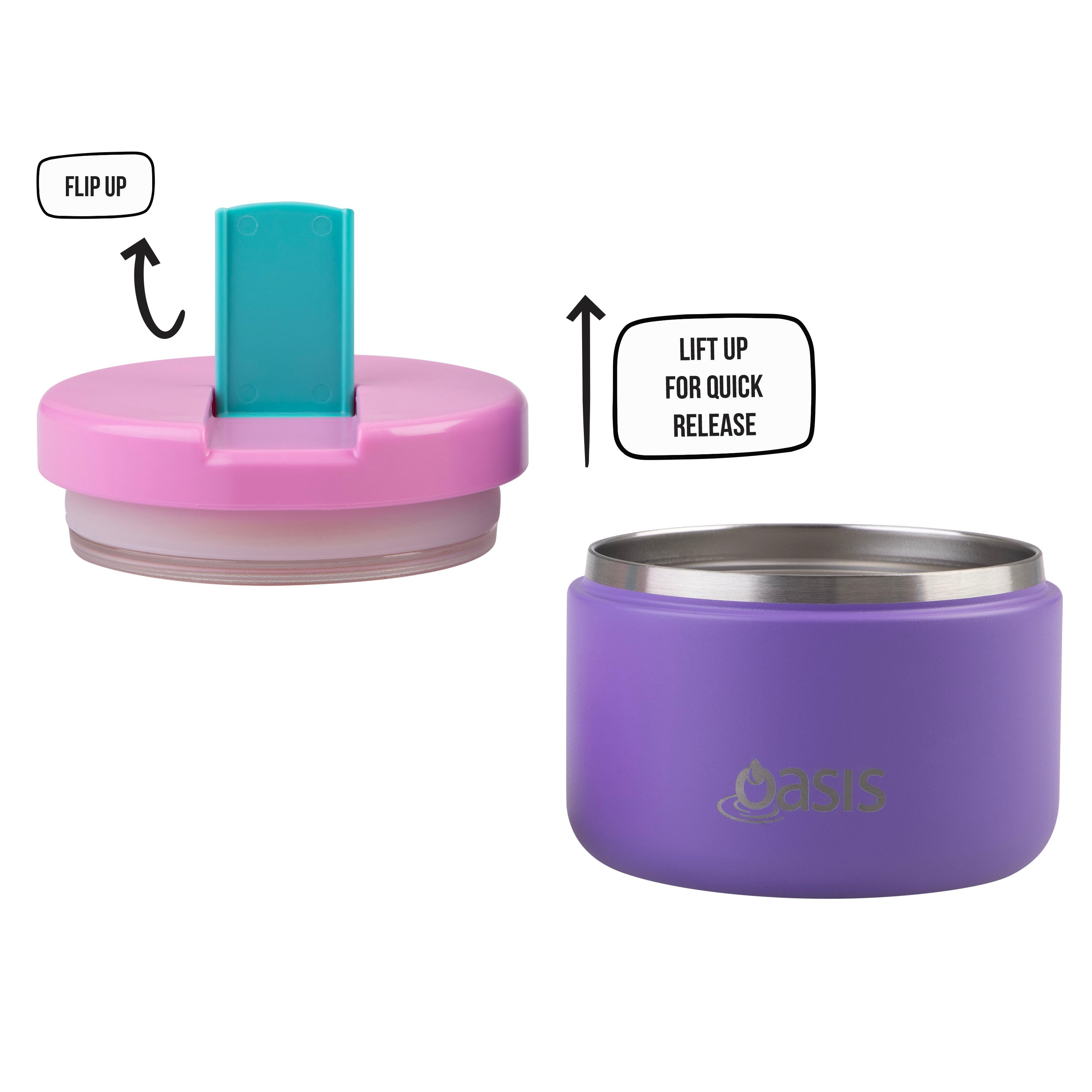 Oasis Double Wall Food Flask with Quick Release Lid 300ml - Mermaid Purple
